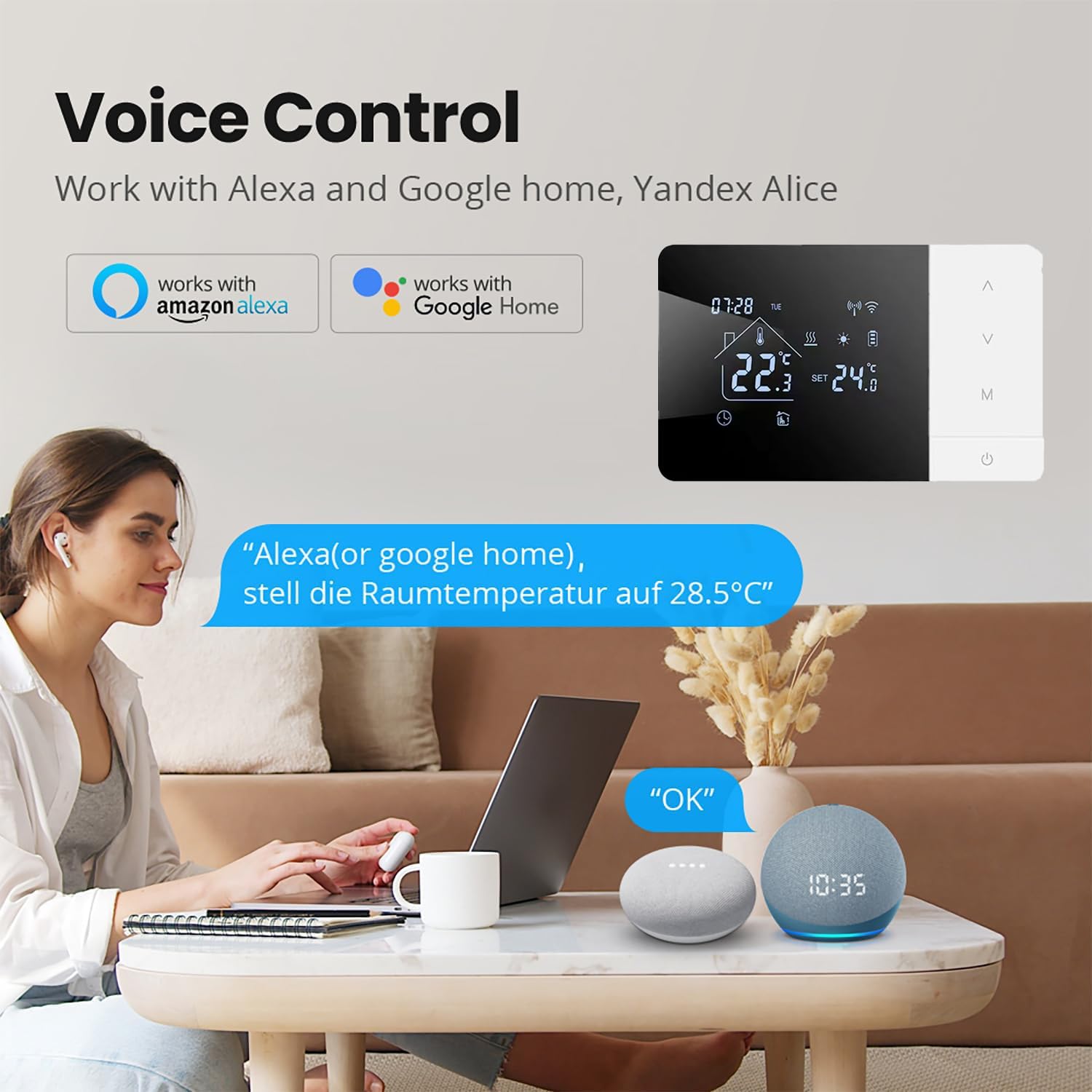 Termostato WIFI a batteria O con Cavo Type-c per caldaia a gas,Termostato Ambiente Programmabile 2 fili da Parete Funzione INVERNO/ESTATE,Cronotermostato Settimanale Digitale (Batterie escluso)