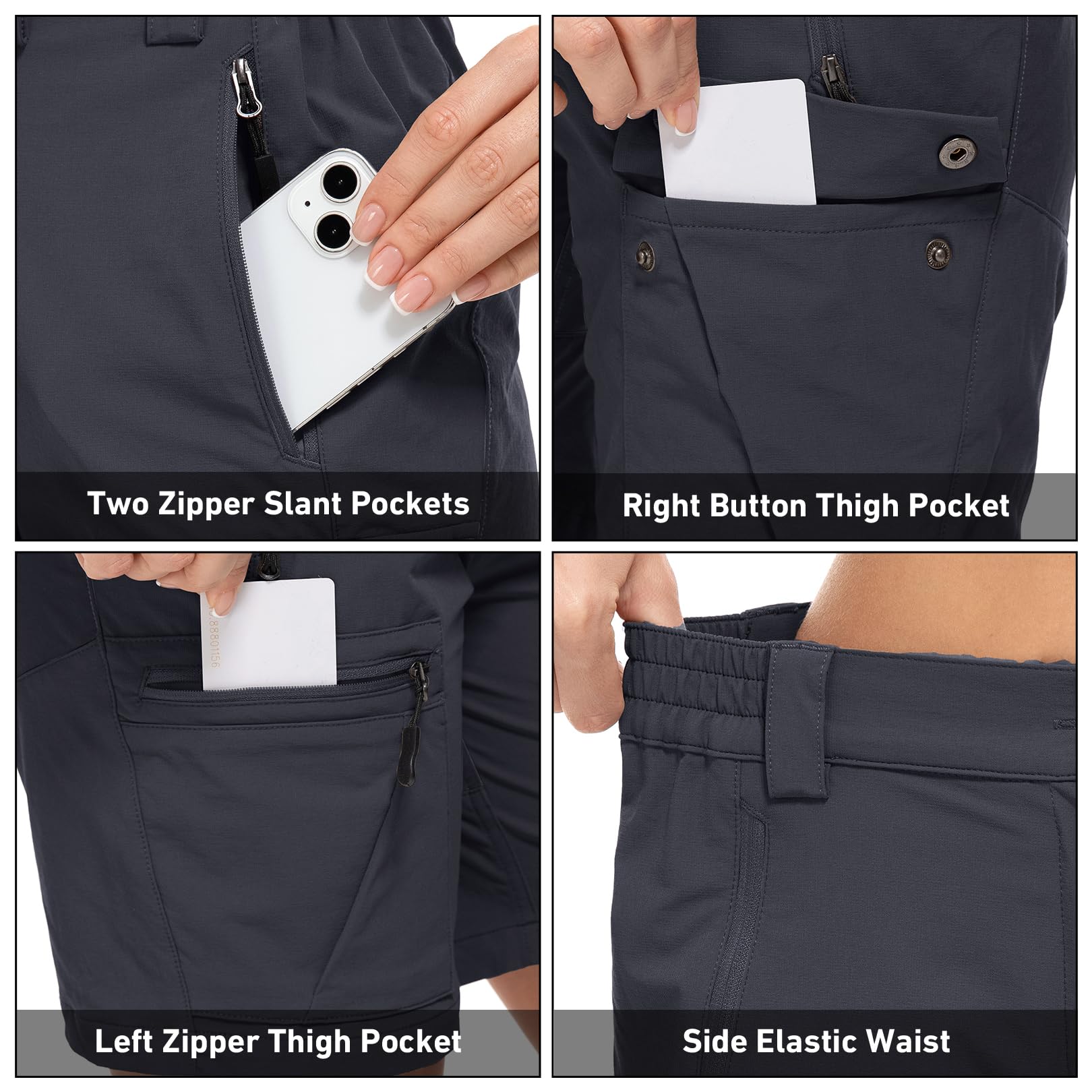 Short de Randonnée Cargo pour Femme Shorts de Randonnée Femme Short d'extérieur Confortable, Léger et à Séchage Rapide, pour Les Voyages et la Randonnée avec 4 Poches