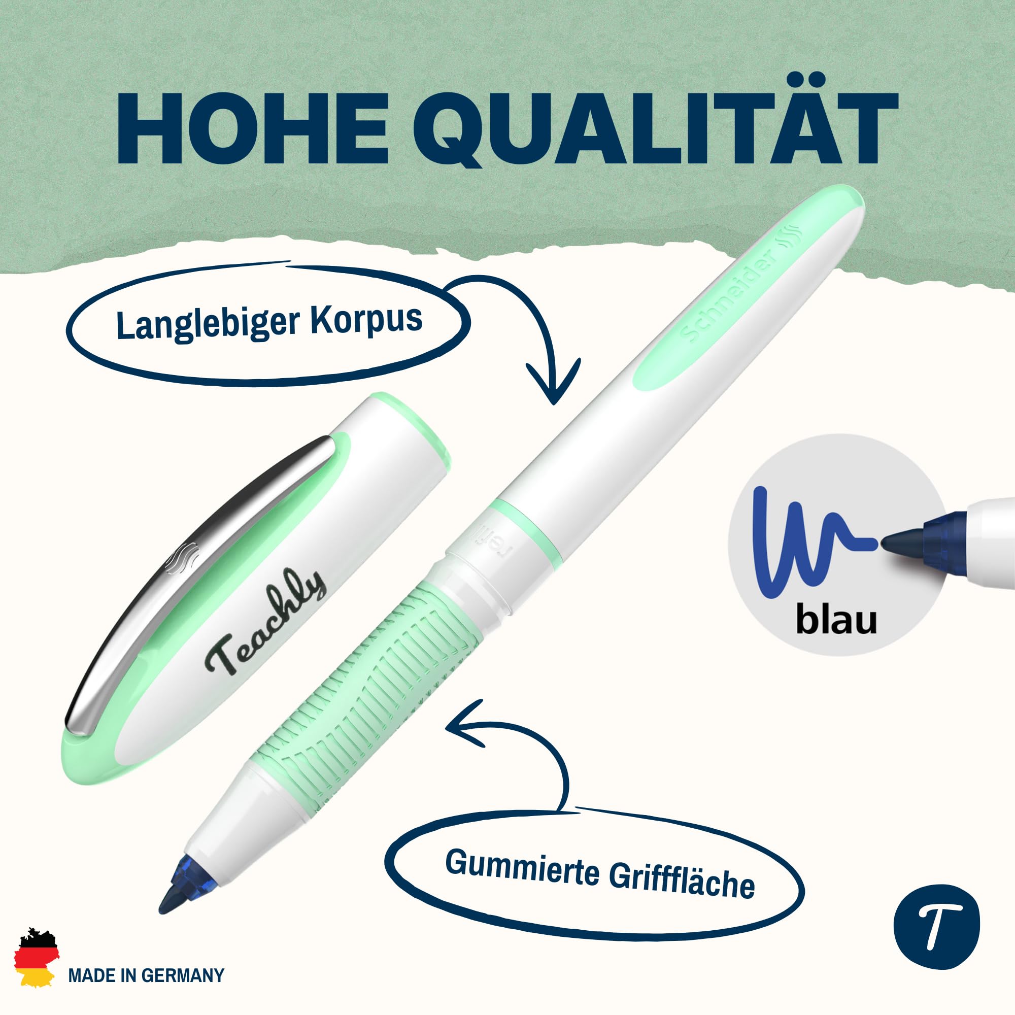 Penna A Sfera Ricaricabile Teachly Superstudent – Con 7 Cartucce Blu – Made In Germany - 2
