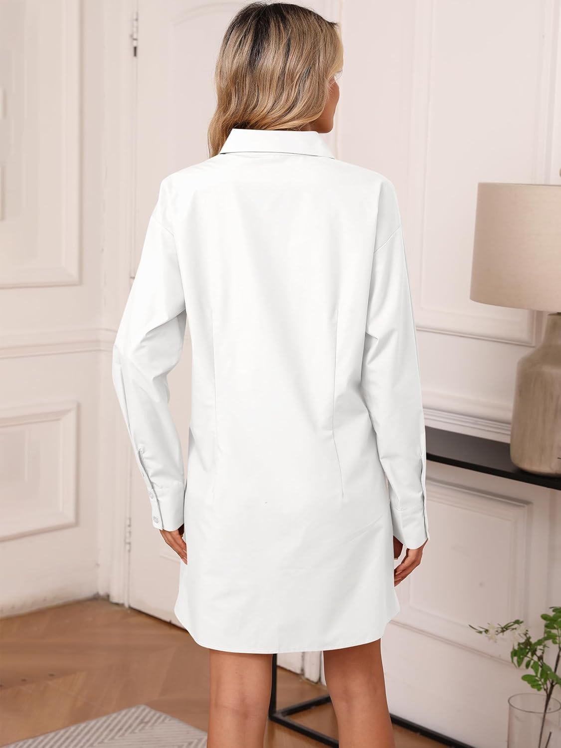 Womens Button Down Shirt Dresses Cotton Button Up Tunics Long Sleeve Solid High Low Blouse Waist Up Dress - Image 5