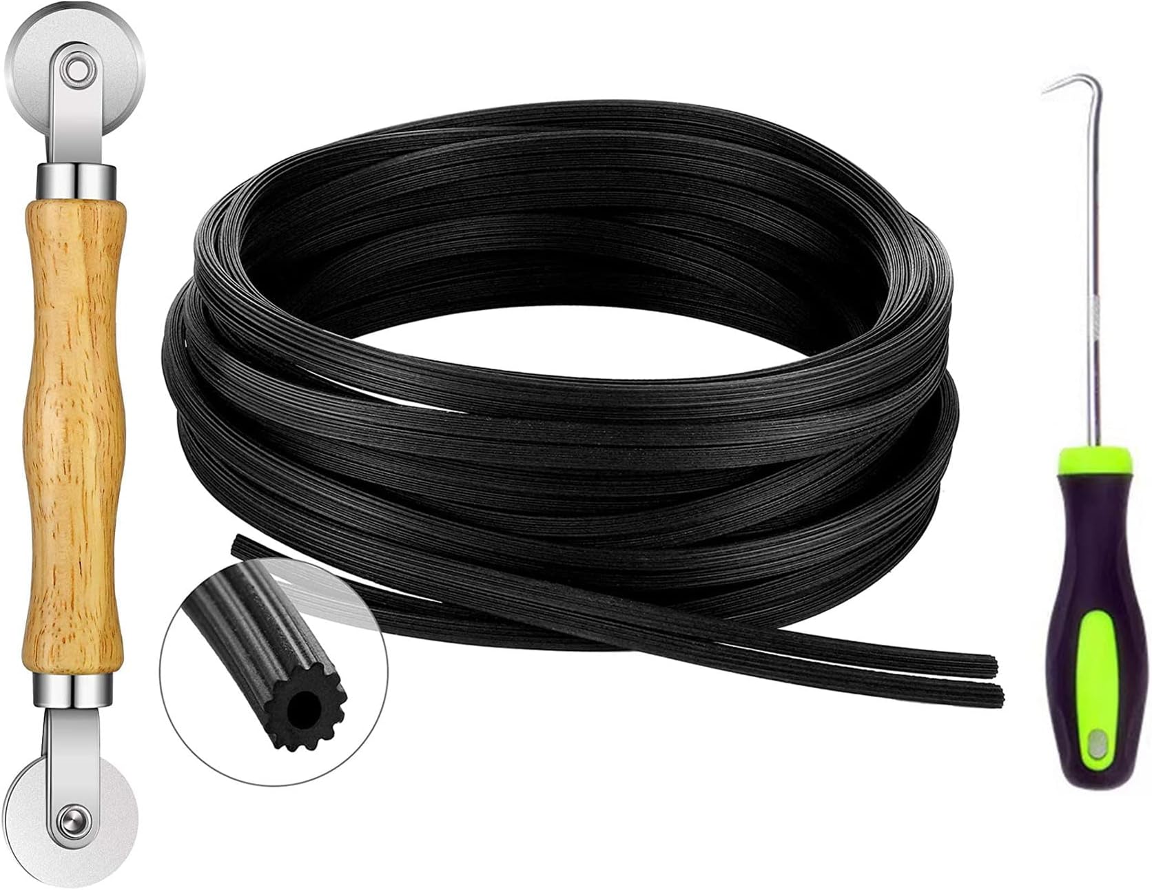 Window Screen Mesh Install Repair Tool Kit With Bearing Roller, Layering Hook, Retainer Spline Sealing Strip, for Installing Rolling Window and Door Screens (Mesh Not Included)