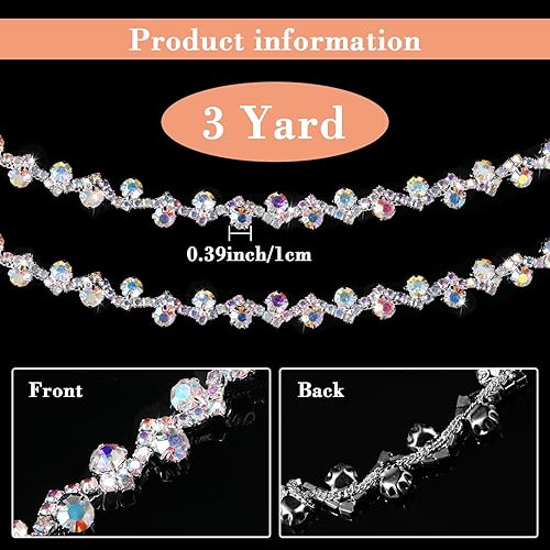 Miniatura 10 de Kigeli Cadena de cristal con adornos de diamantes de imitación, adornos de costura para manualidades, manualidades, joyería nupcial, 0.39 pulgadas