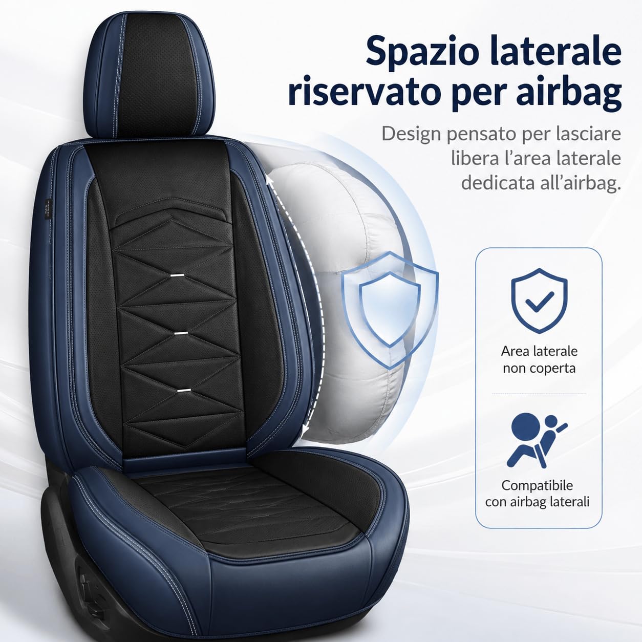 Coprisedili Auto Universali 5 Posti, Set Completo in Pelle Sintetica Effetto Nappa, Coprisedili Anteriori e Posteriori Traforati, Compatibili con Airbag, per Auto SUV