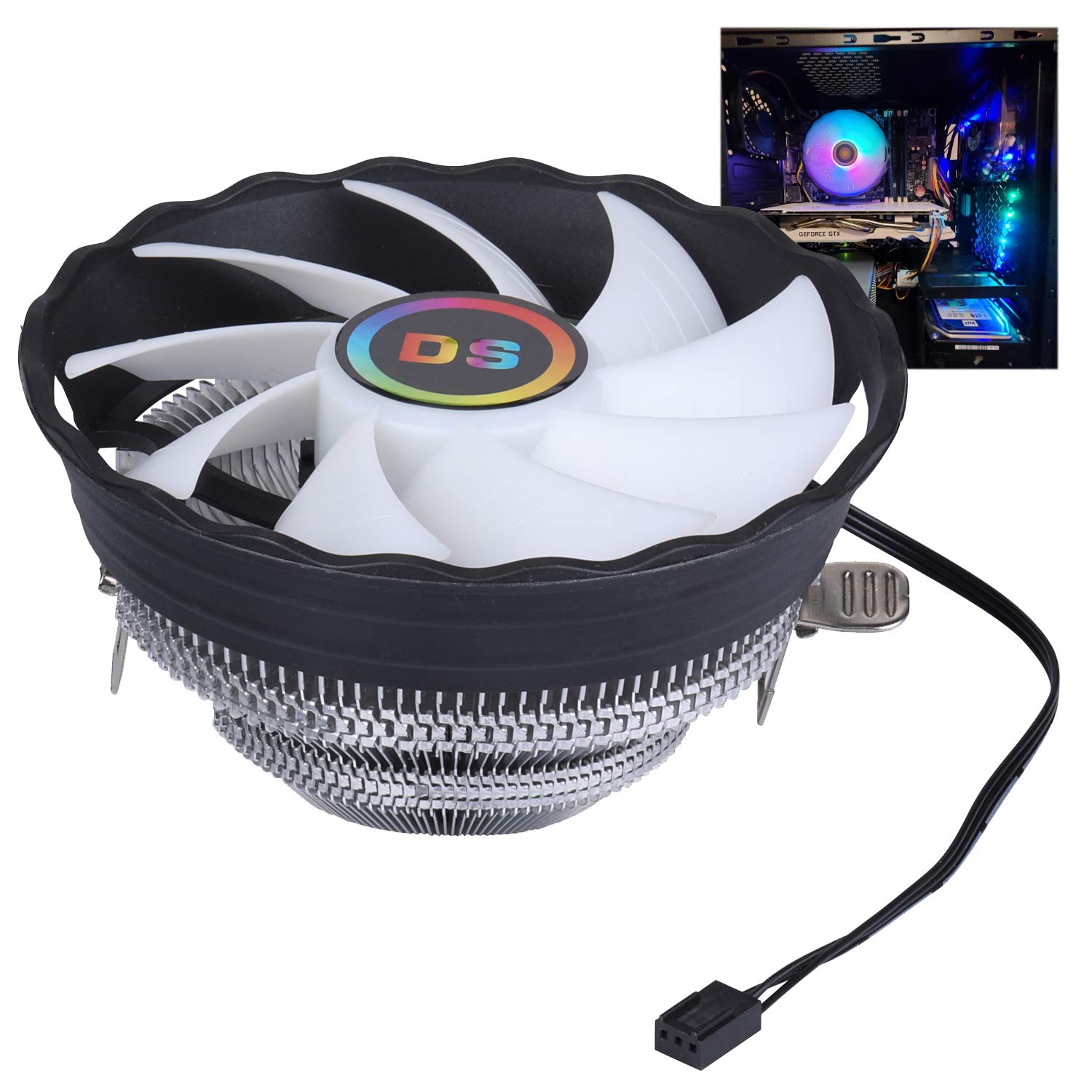 DS Aluminum Heat Sink 1500RPM Fin CPU Cooler, Aluminum Extrusion Cooling CPU Fan for LGA 775/1155/1156 (Axis Rainbow Auto Change, C Series)