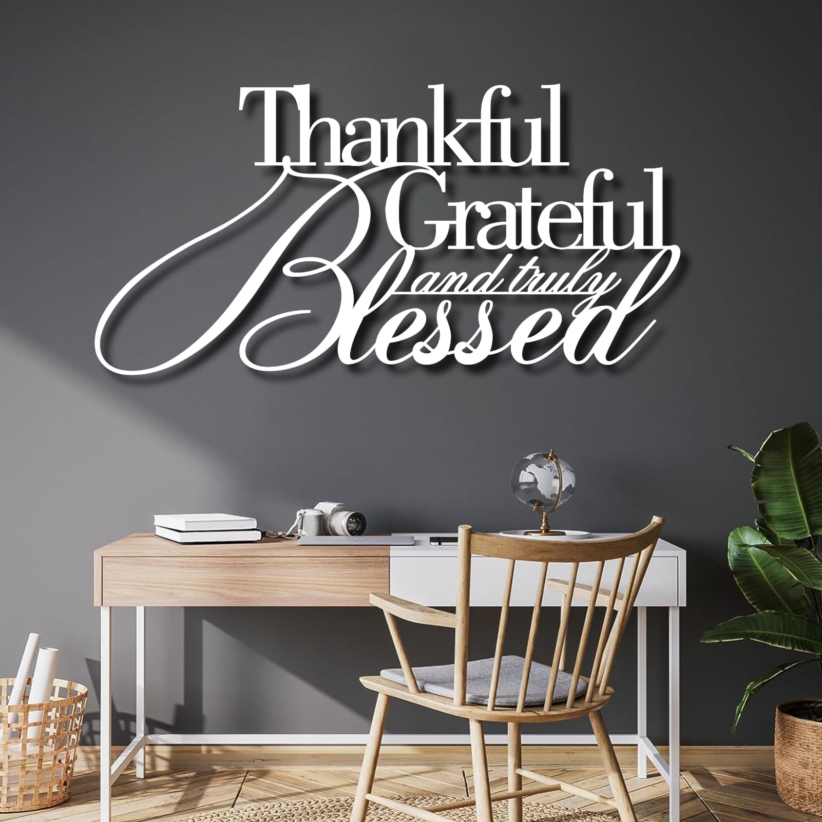 lunwall Metal Wall Art, Thankful Grateful Blessed Wall Decor, Blessed Home Wall Decor, Give Thanks Metal Wall Art for Living Room, Bedroom, Kitchen,