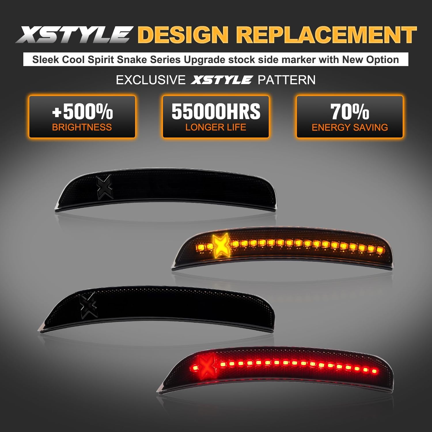 Gempro Xstyle LED Side Marker Lights Compatible with Dodge Charger LD 2015-2023 Front Rear Bumper Parking Signal Lamps Smoked Len, 4PCS (Front Amber Rear Red)
