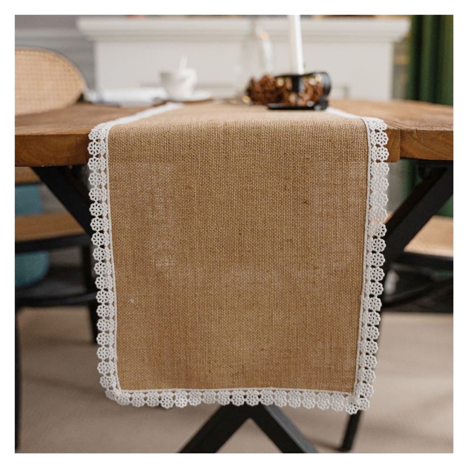 Runner da Tavola in Iuta con Bordo in Pizzo Bianco, Sciarpa da Comò Rustica in Iuta Matrimonio Autunno-Inverno Decorazioni per La Tavola in Campagna (Size : 30x300cm)