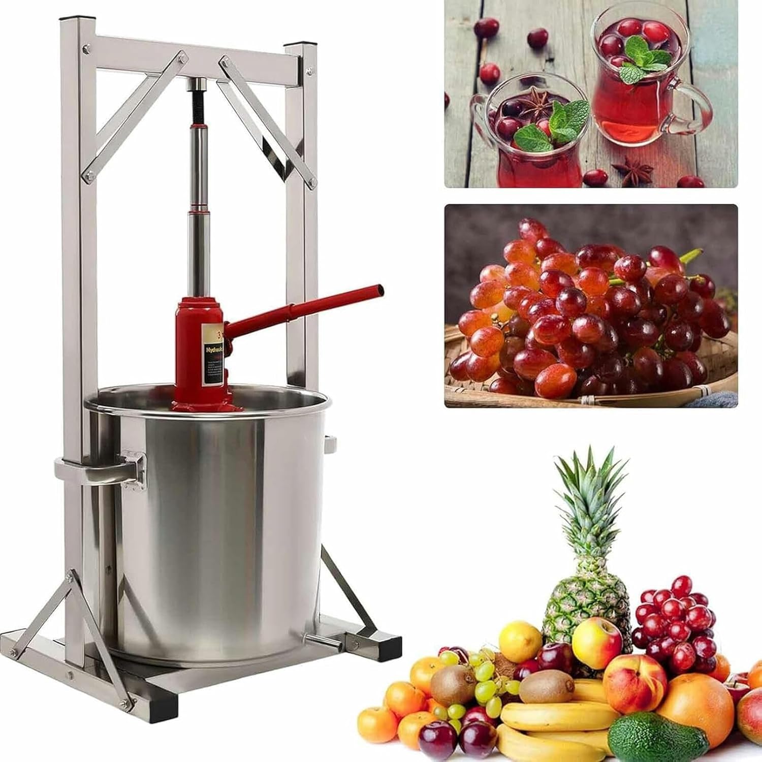 Fruit Wine Press, Press Grape Wine Making Supplies and Equipment, with Hydraulic Jack, for Outdoor, Kitchen, and Home(36L)