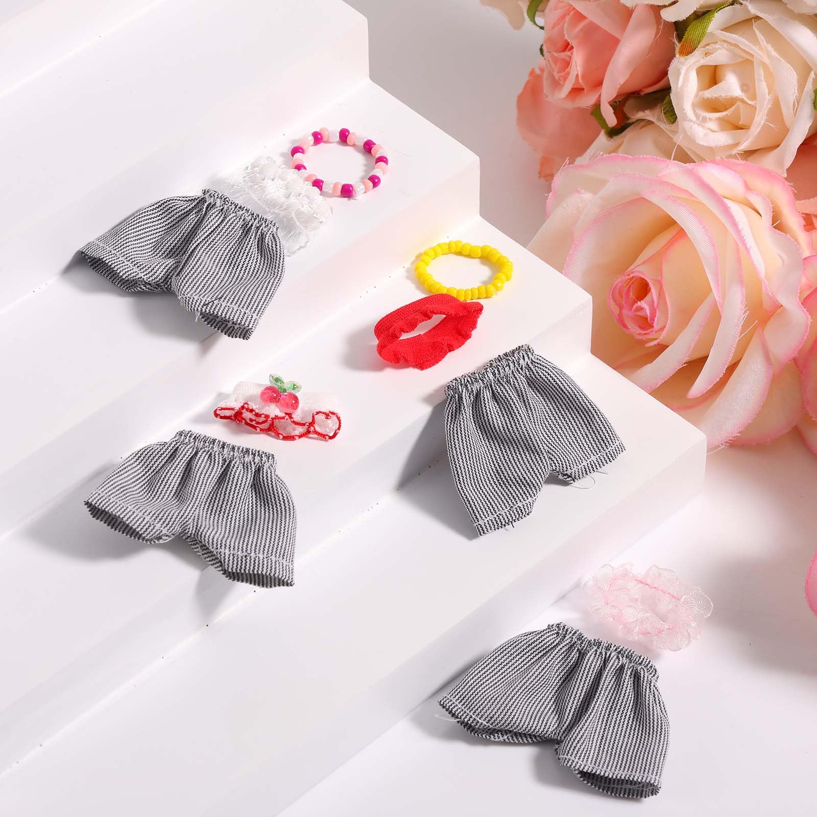 4 Sets 3in/7.5-8cm Doll Clothes, Includes Pants Shirt Necklace Choker Doll Outfits Costume Accessories for Display & Decoration - Image 3