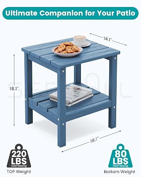 SERWALL 2-Tier HDPE Outdoor Side Table, Weatherproof Rectangular Adirondack Side Table, Blue