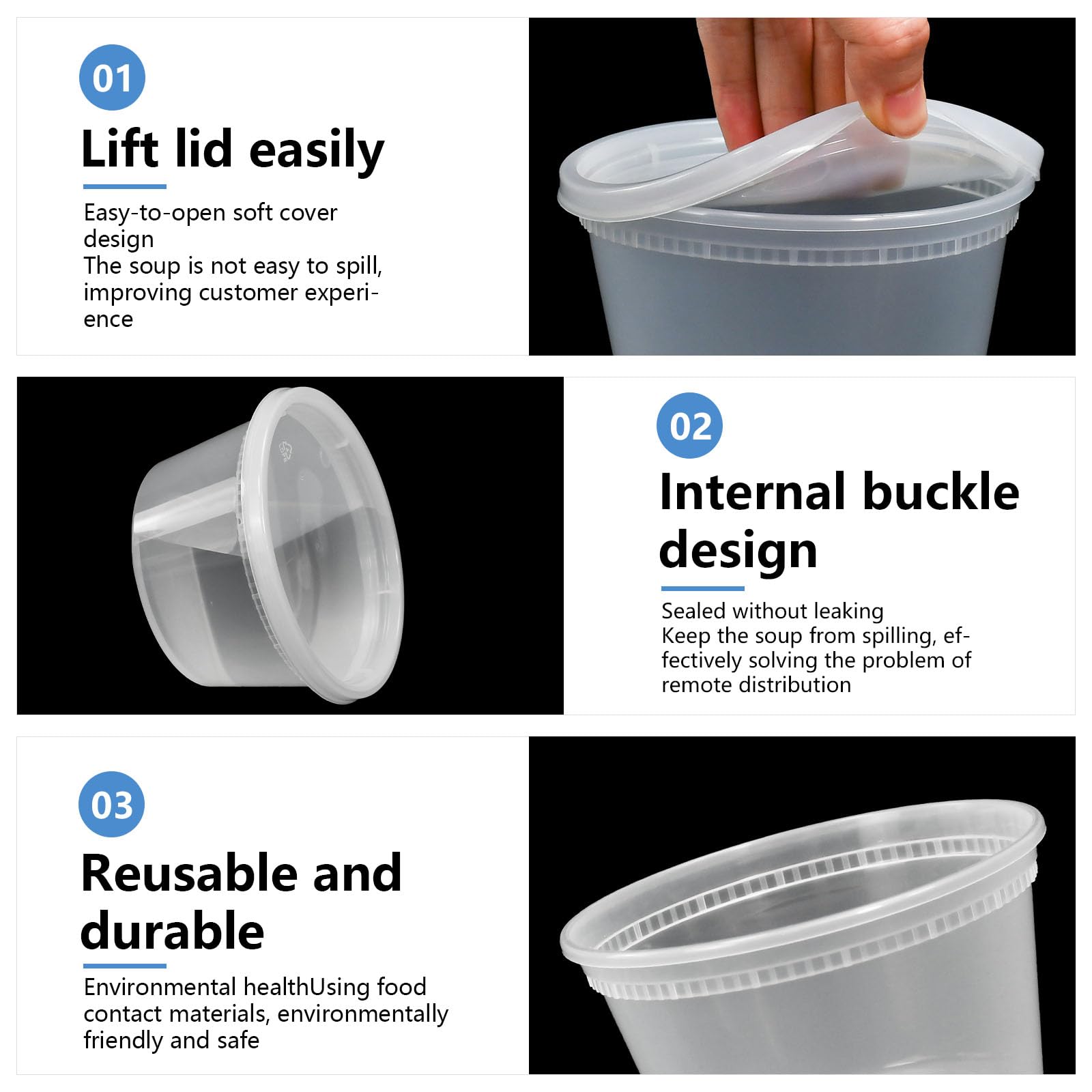 Kleemeiero 30 szt. Pojemniki Plastikowe z Pokrywką 360ML Przezroczyste Hermetyczne do Żywności