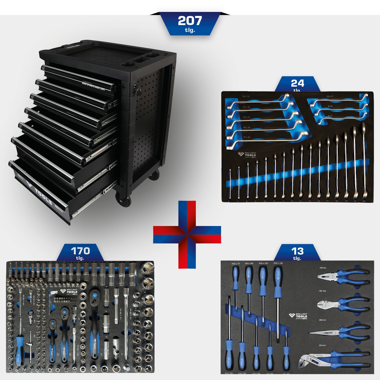 Brilliant Tools BT153207 Carrello portautensili con 7 cassetti e 207 utensili