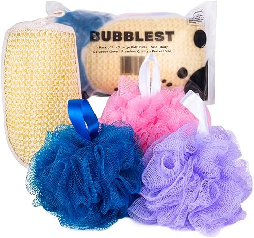 Miniatura 2 de Paquete de 4 esponjas de lufa 3 grandes  guante exfoliante  Esponja de baño natural exfoliante corporal limpiador de ducha para cuerpo lavado