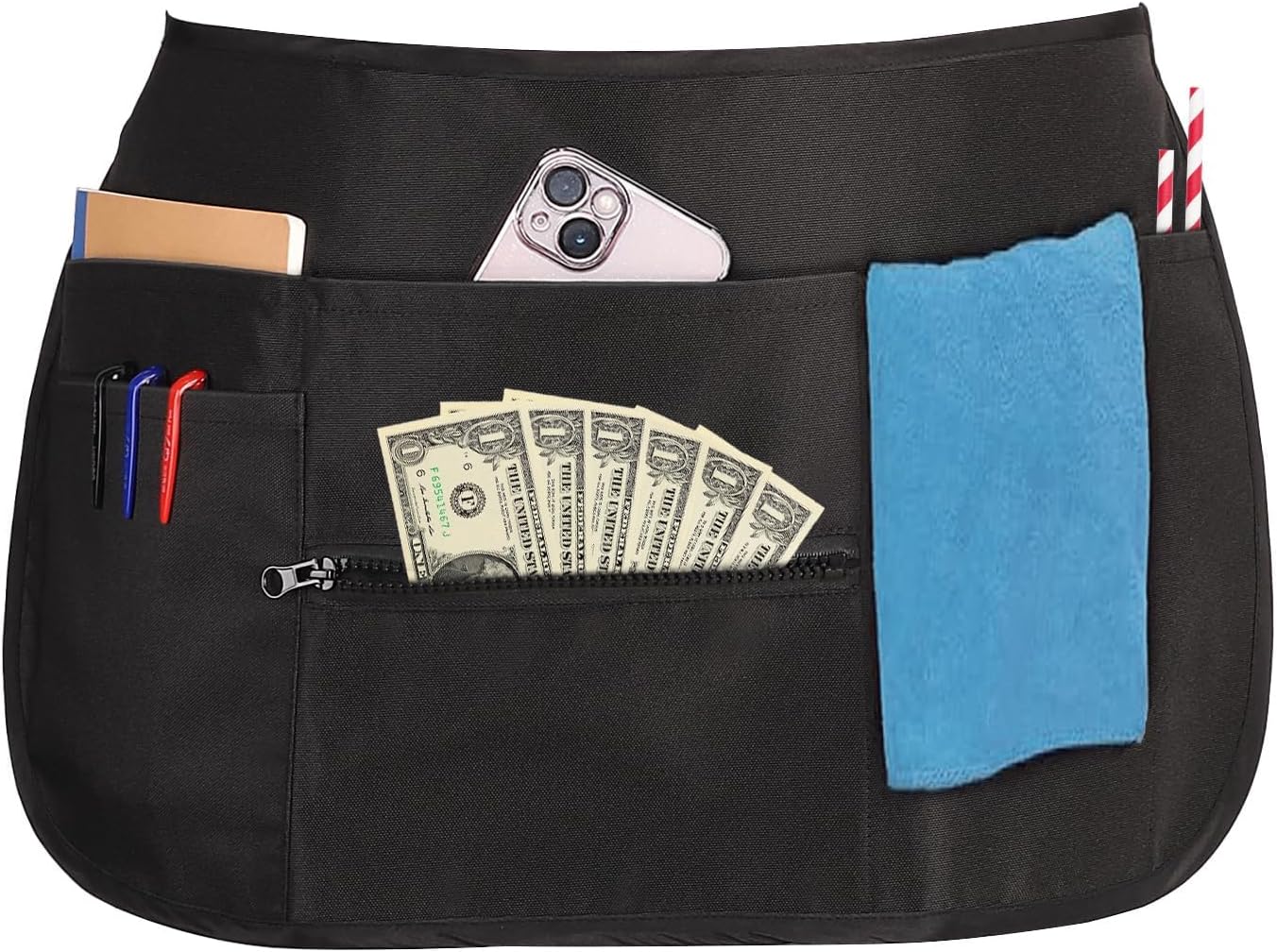 Noverlife 6 Pockets Server Apron with Buckle, Waterproof Waiter Half Apron Unisex 30-50in Belt Serving Aprons for Waiter - Image 8