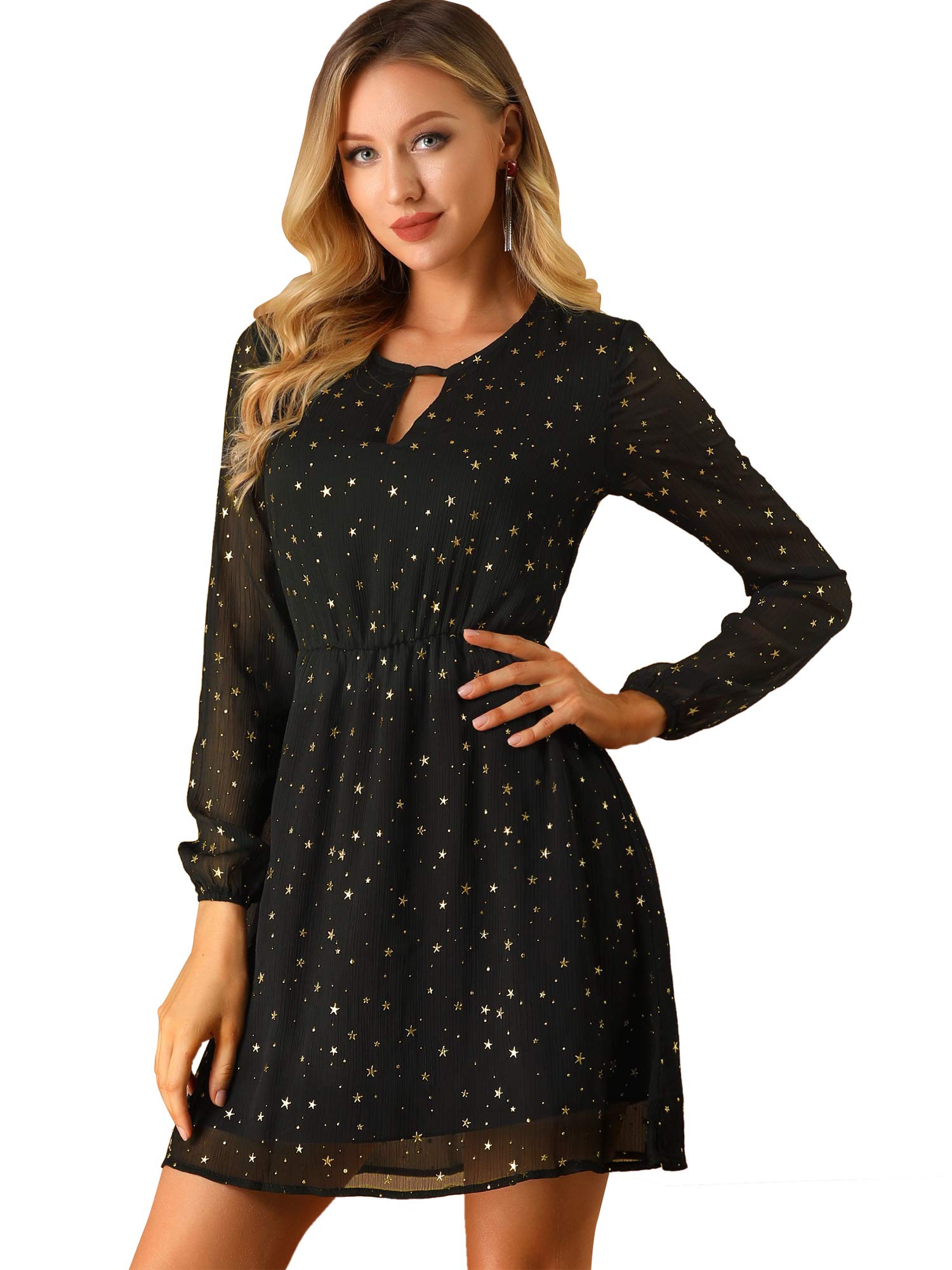 Women's Choker V Neck Gilding Metallic Star Halloween Party Flared A-Line Dress