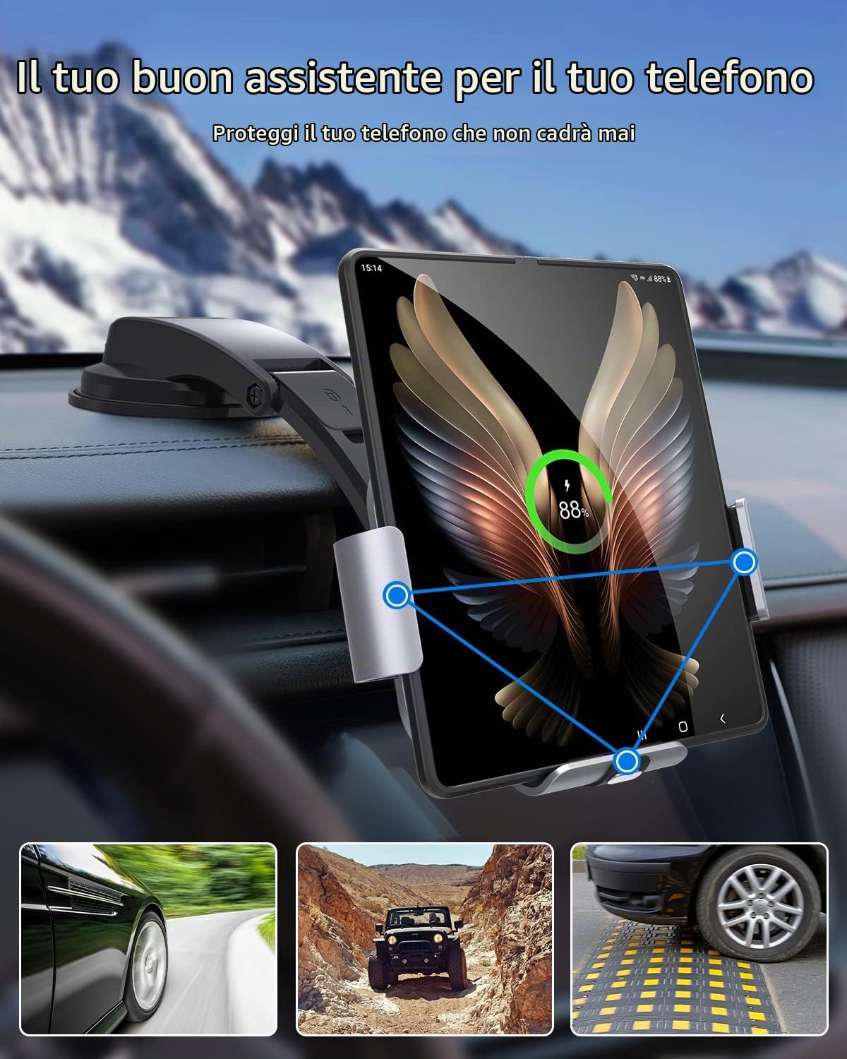 Caricatore Wireless Auto per Z Fold 4, Car Wireless Charger Compatibile con Samsung Galaxy Z Fold 5 4 3 /S22 Ultra, Supporto Telefono Auto Ventosa/Air Vent per iPhone 14 13 Pro Max Plus