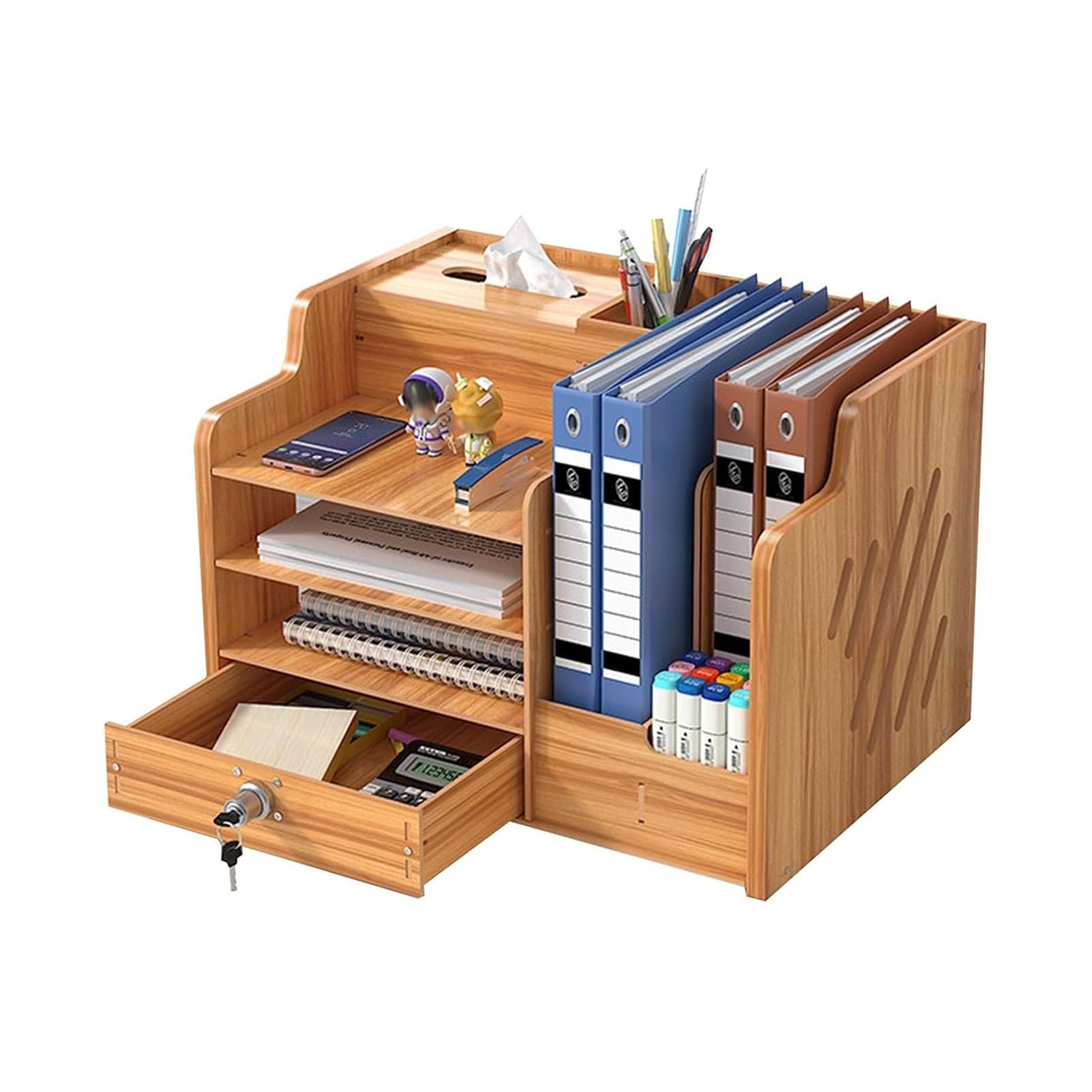 JOUFNING File Organizer for Desk, Solid Wood Storage Box, Desktop Document Holder Office Bookshelf Workstation File Rack, Office Supplies A4/Receipt, Desktop Reference System
