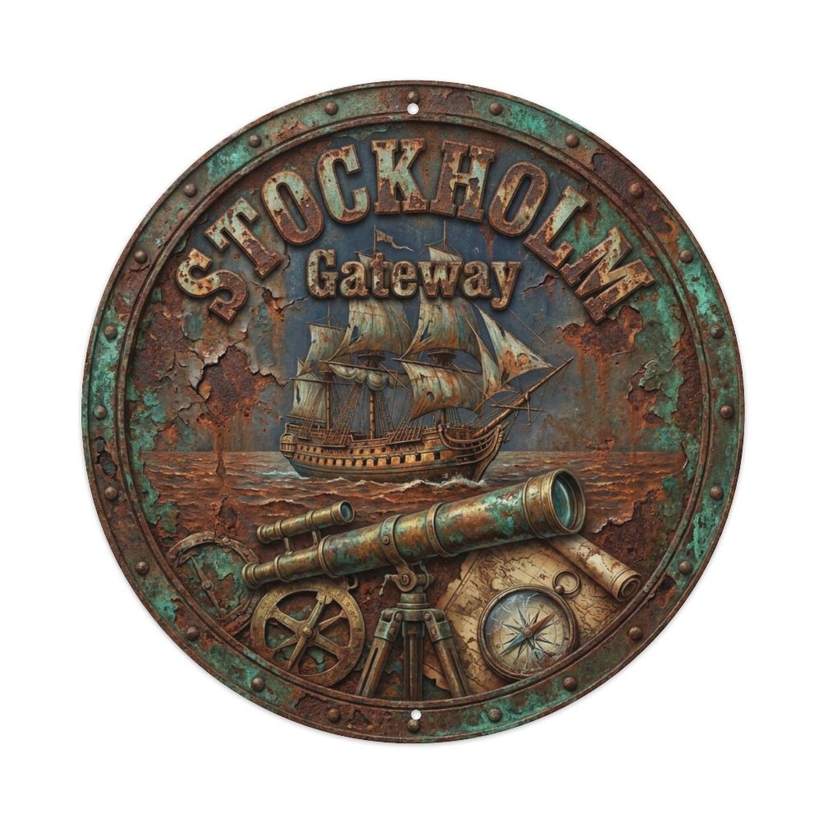 Vintage Travel Stockholm Sweden Expedition Metal Tin Sign