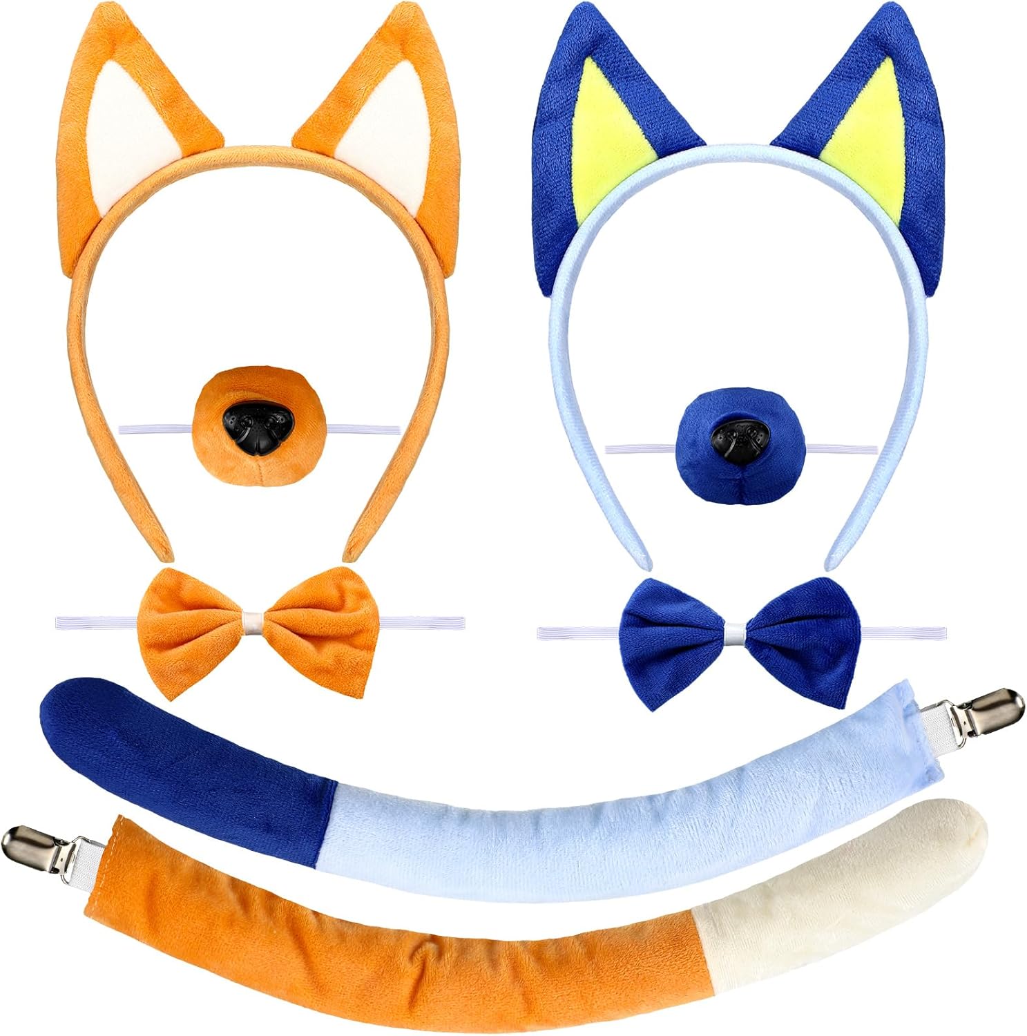 8 Pcs Blue Family Party Supplies Blue Dog Ears and Tail Set Plush Dog Ears Headband Tail Nose Bow Tie Costume Accessory for Halloween Animal Cosplay Party Supplies