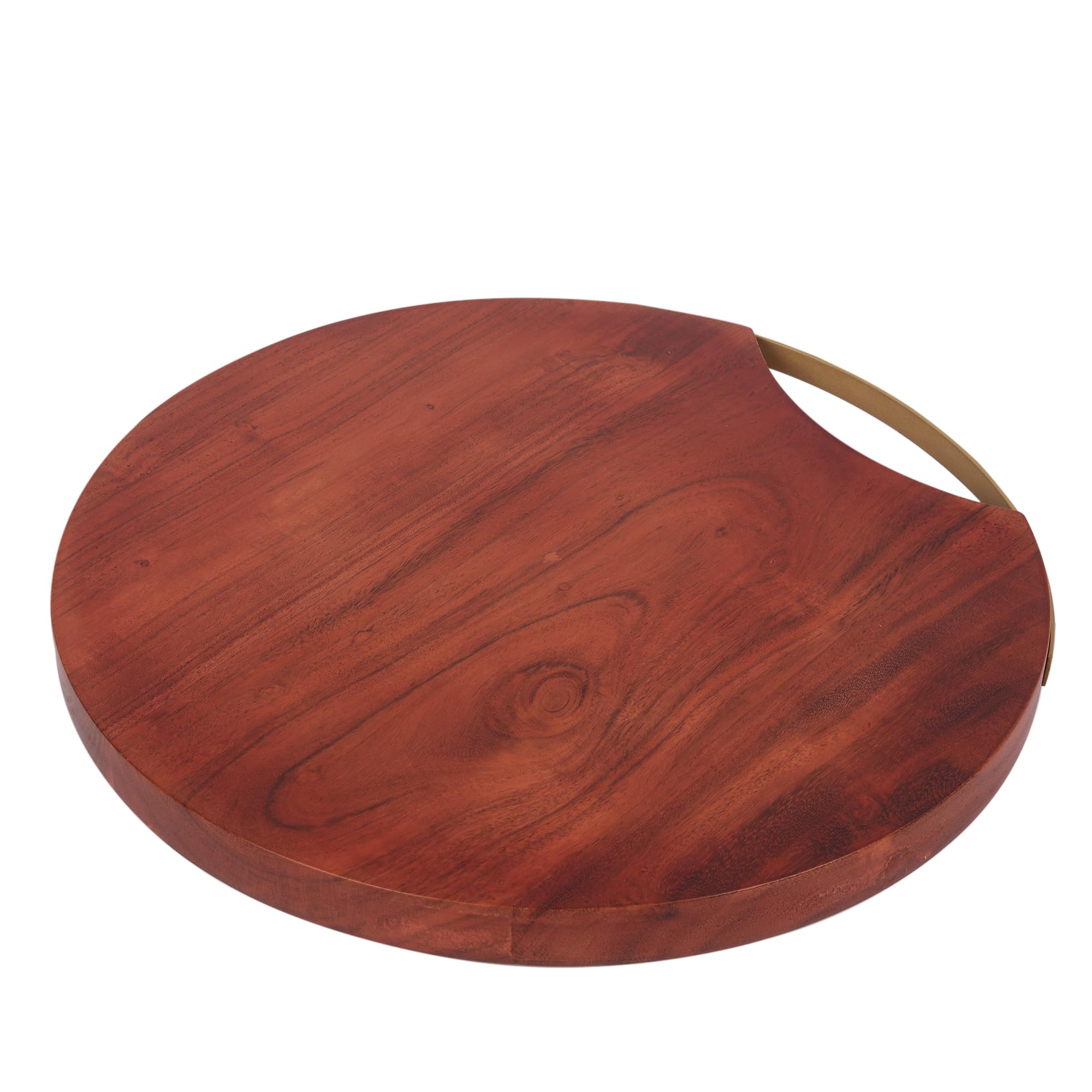 Anything & Everything Wooden Serving Platter Cheese Board with Golden Handle for Snacks