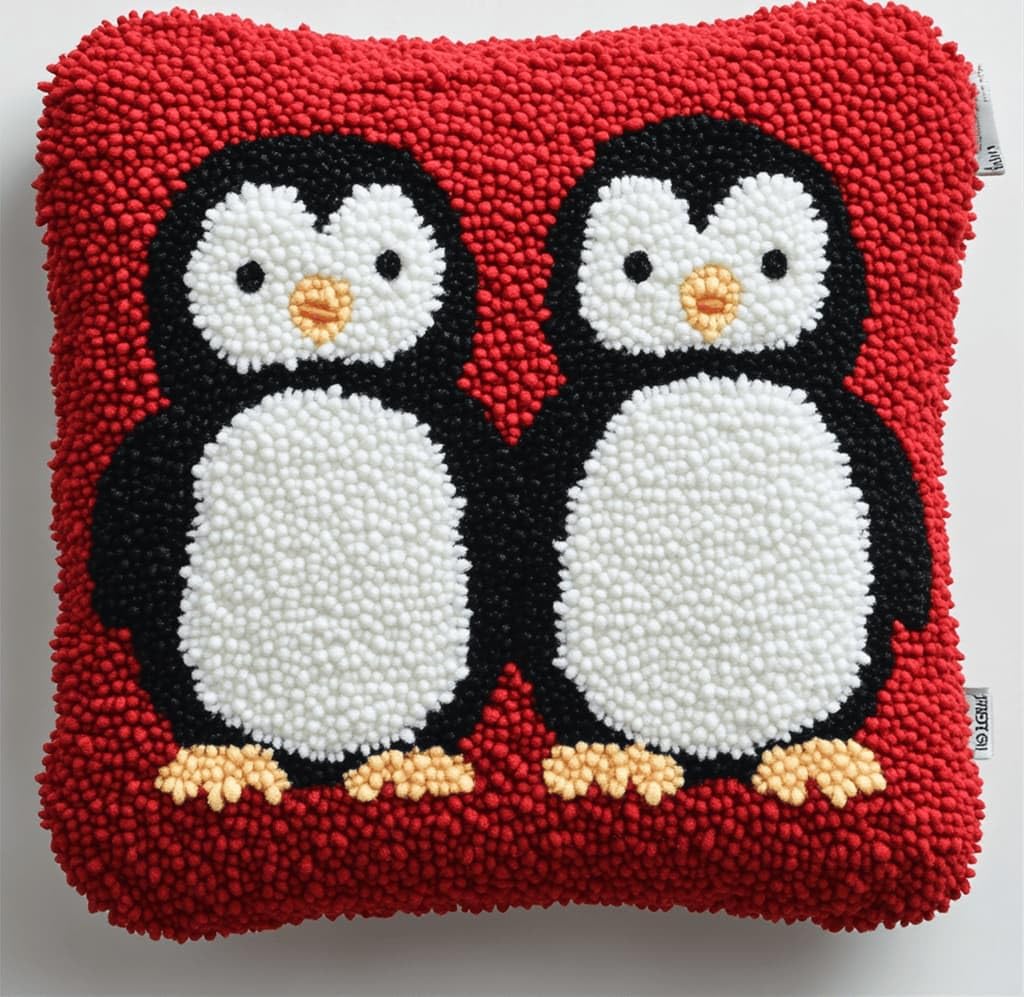 Kitquiver Latch Hook Rug Kits for Adults Penguin DIY Latch Hook Cushion Cross-Stitch Embroidery Cushion Cover for Home Sofa Decoration 17X17 in.
