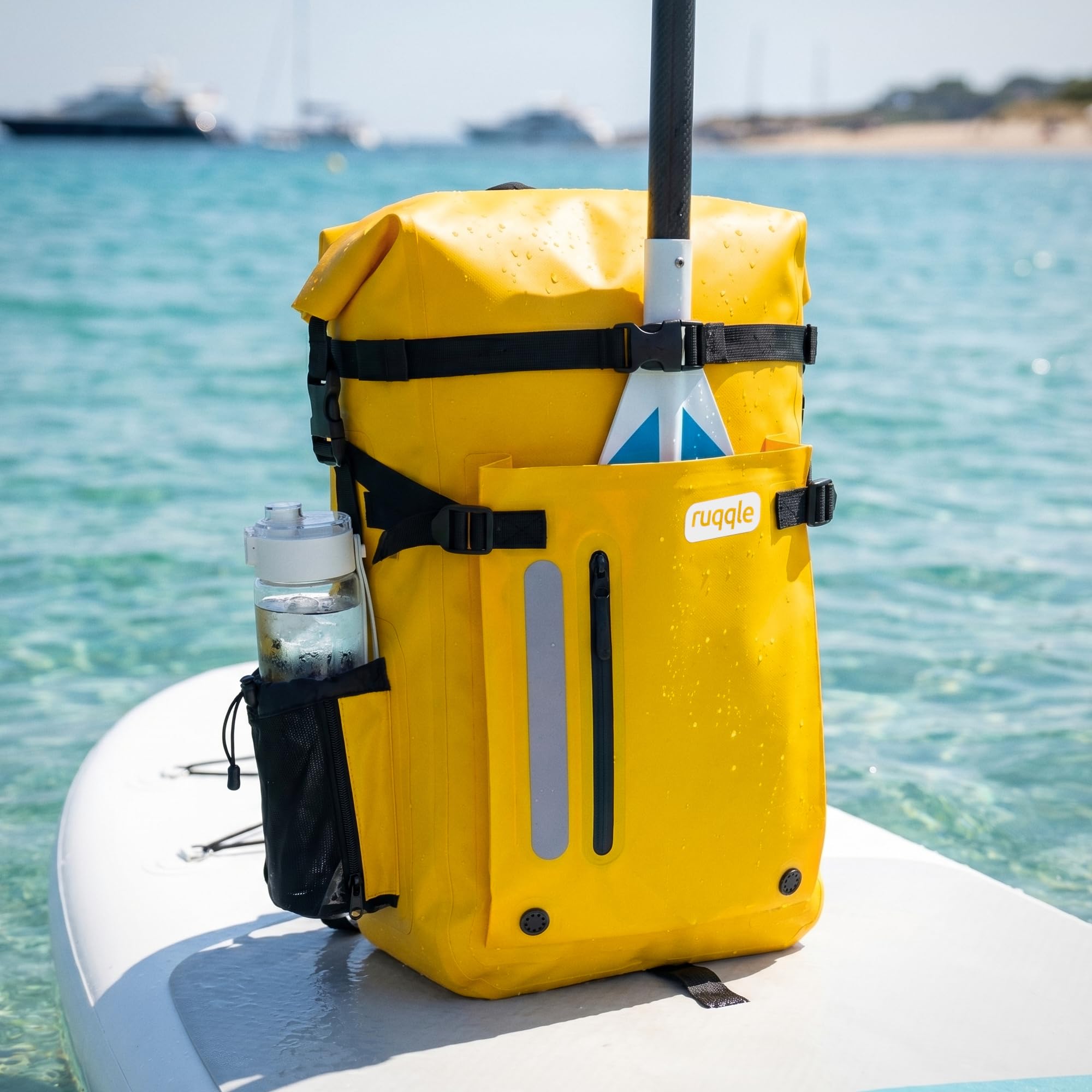 Ruqqle Bolsa Estanca Impermeable 20/30/45L, Mochila Seca Versátil con 3 Bolsillos Externos, Cómoda para Playa, Mar, Barco, Canoa, Paddle Surf, Kayak, Moto, Senderismo, Camping, Pesca, Viaje y Ocio