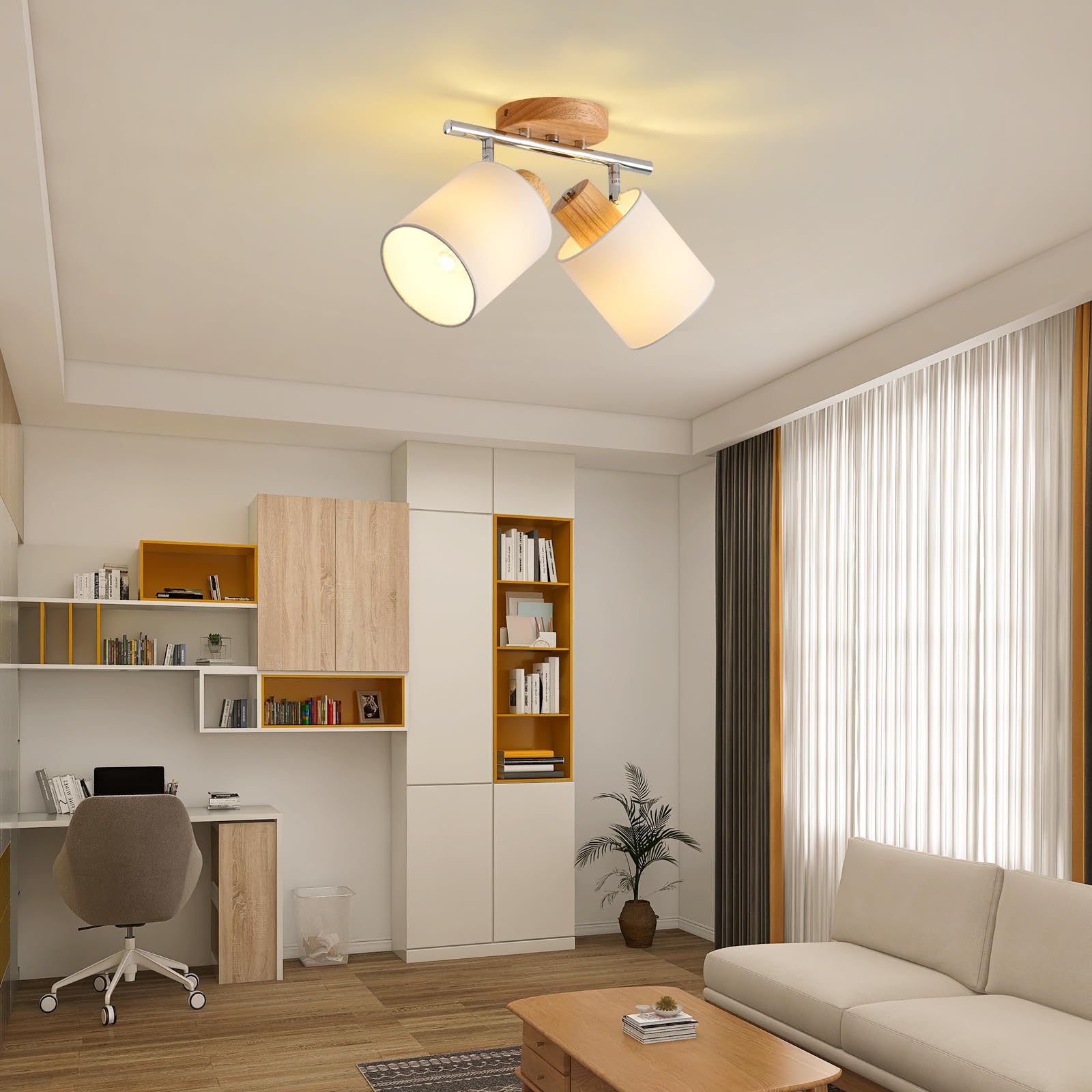 SANSHI faretti led soffitto in 2 punt，lampadario legno regolabile, Base E14 230V moderna Luce a parete,faretti soffitto per interni soggiorno, camera da letto, sala da pranzo (senza lampadine)