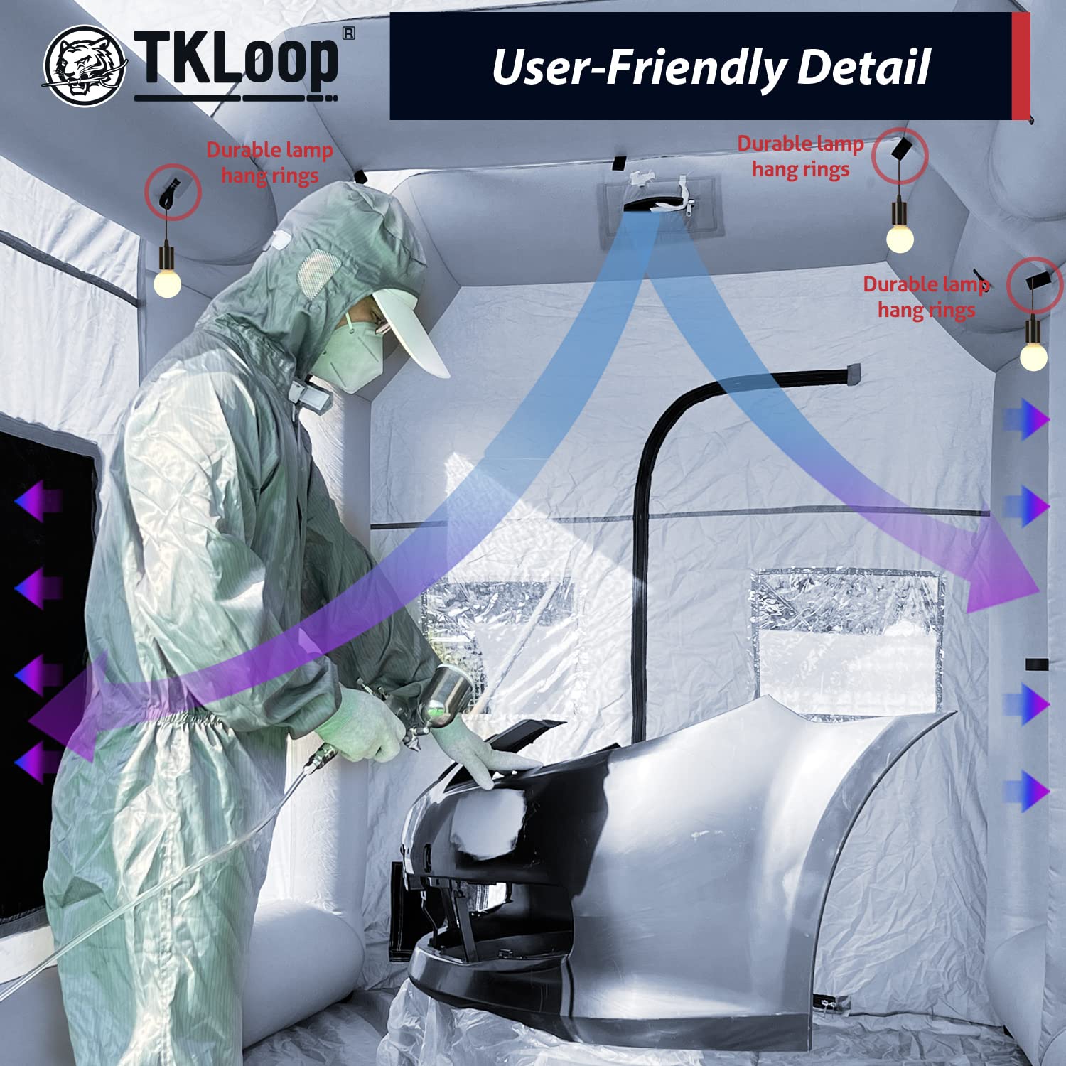 TKLoop Portable Inflatable Paint Booth Tent 13X8.2X8.2Ft with One