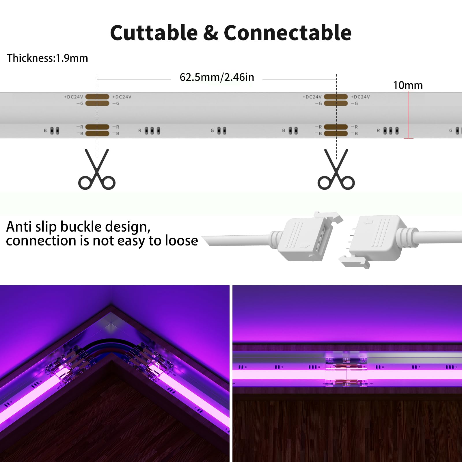 PAUTIX RGB COB LED Strip 10m,Colour Changing Dimmable Strip Light DC24V - Image 3