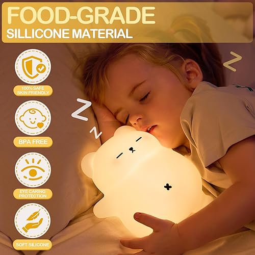 Miniatura 3 de Luz nocturna de oso blanco que ronca, lámpara blanda recargable, lámpara de silicona para cuarto de bebé, luz nocturna LED de tacto dimmanble