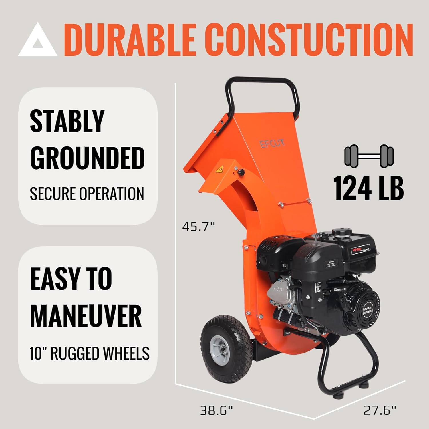C40 Wood Chipper 4" inch Max Diameter Capacity 9 HP 274cc Gas Powered Engine Heavy Duty Shredder Mulcher