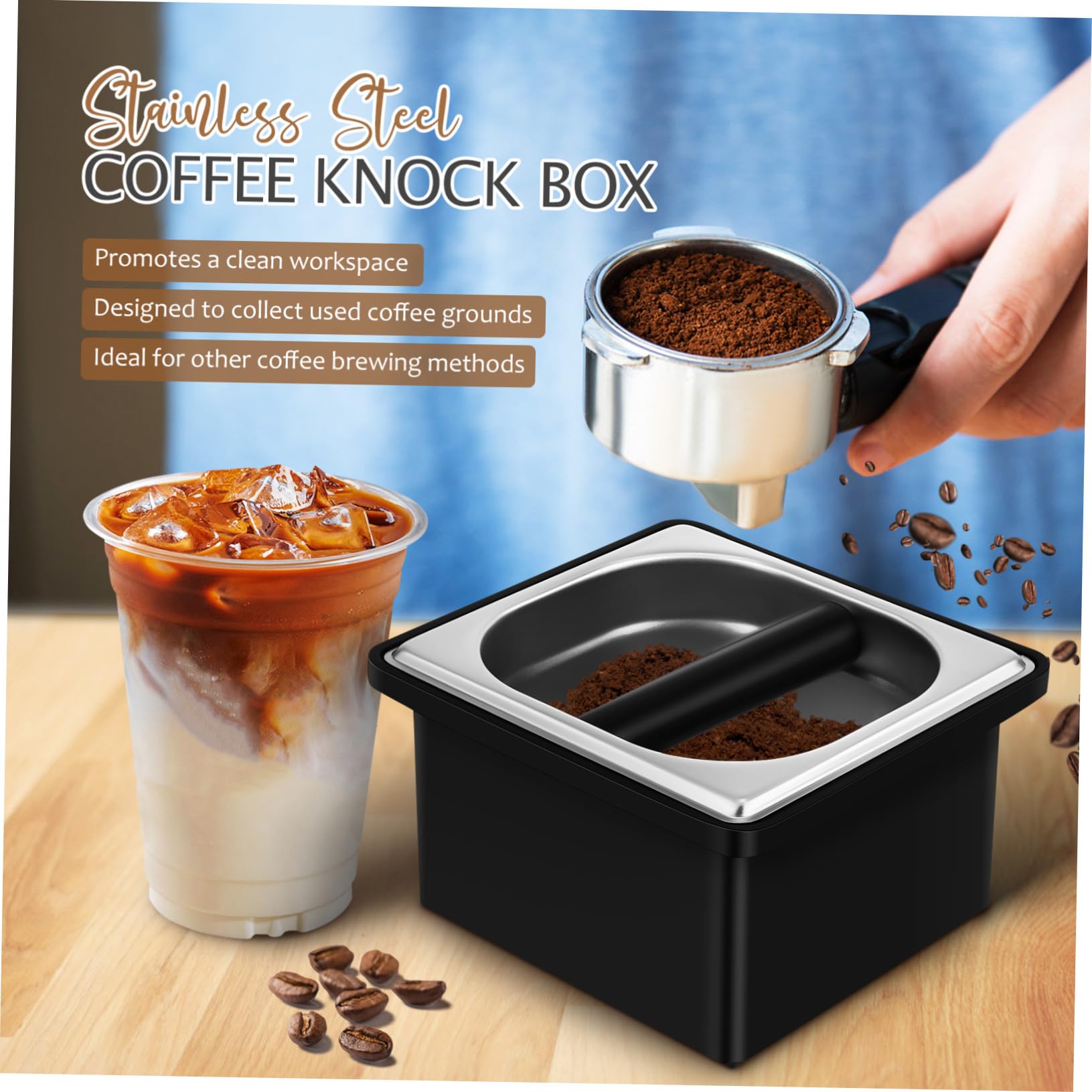 Toyvian Kaffeesatzbehälter Edelstahl Rutschfest Großer Abklopfbox Für Kaffeezubehör Mit Abnehmbarem Behälter Zur Kaffeesatzentsorgung