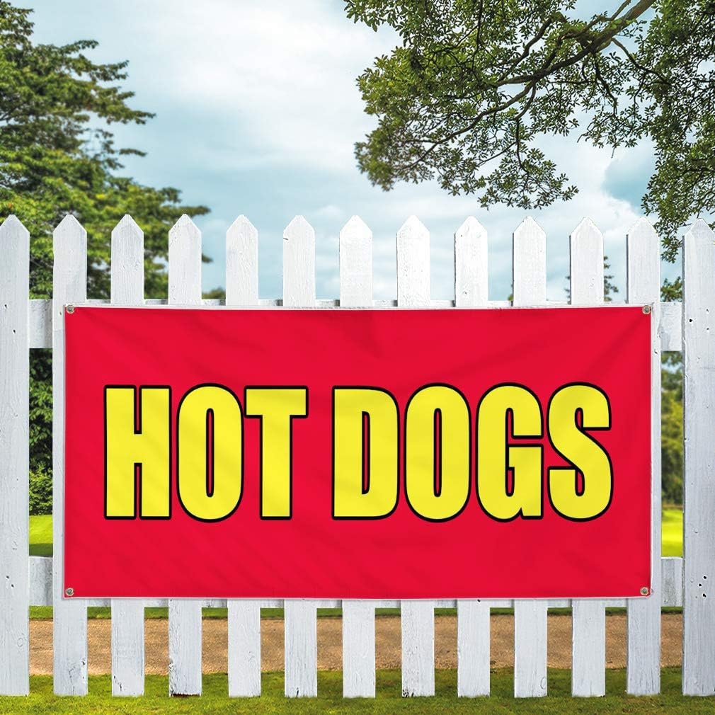Vinyl Banner Multiple Sizes Hot Dogs Food Fair Promotion Business Restaurant & Food Outdoor Weatherproof Industrial Yard Signs Red 4 Grommets 16x40Inches