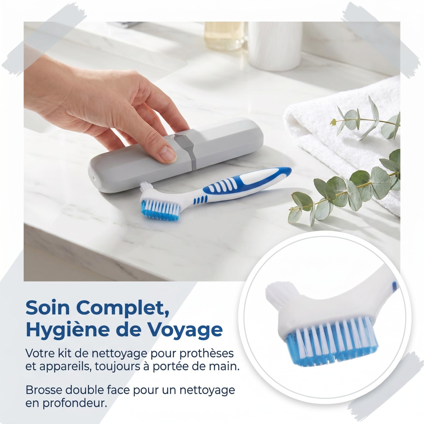 Mikinona Brosse Dentier Avec Étui De Voyage Brosse À Prothèses Dentaires Portable Boîte De Protection Pour Appareil Dentaire Rangement Hygiénique Pour Maison Bureau Et Déplacements