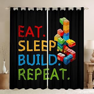 Feelyou Colorful Toy Window Curtains for Bedroom Teen Funny Building Blocks Decoration Window Drapes Treatments Cute Games Curtains Colorful Geometric Brick Room Decor, 42W X 84L,2 Panels