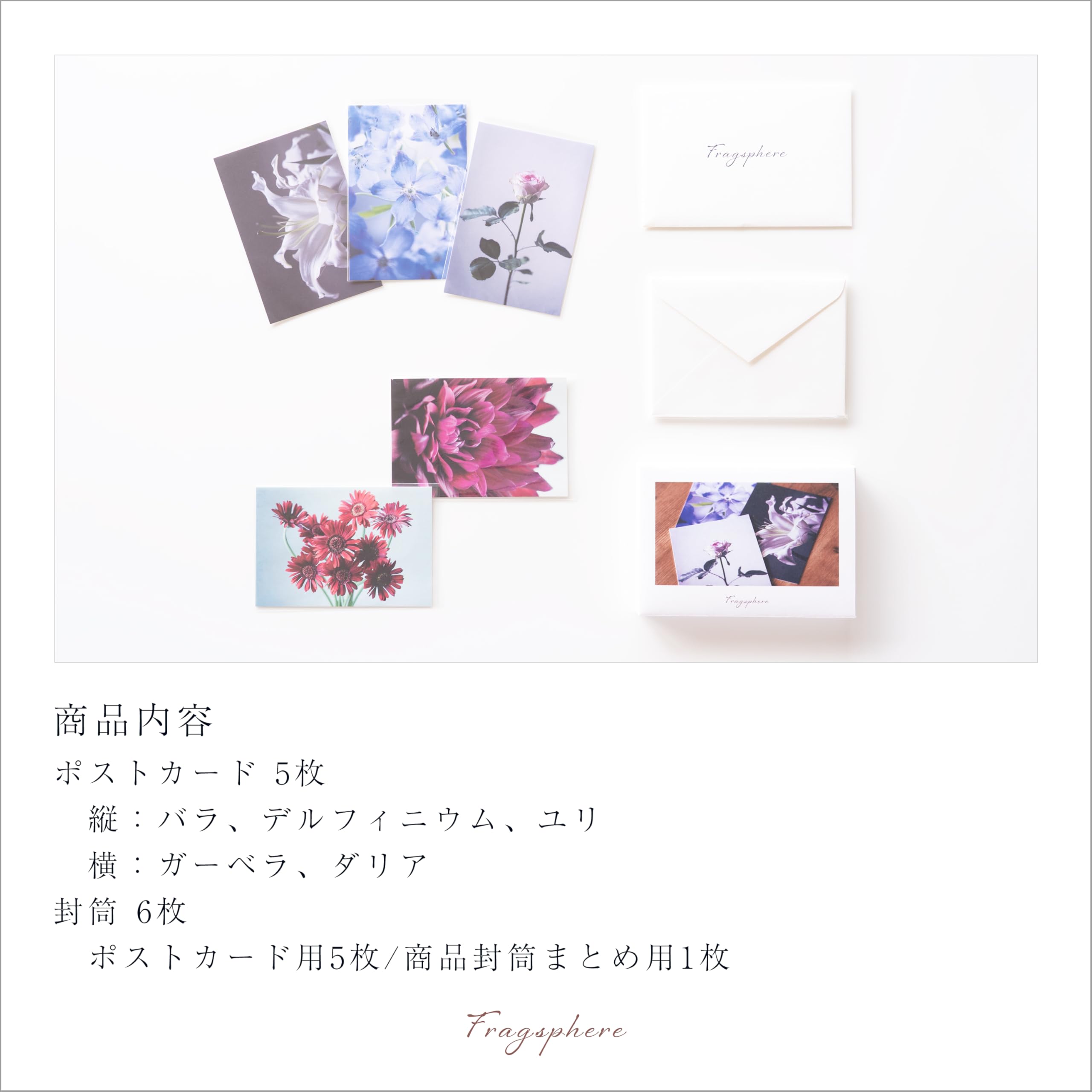Colorful Flower Postcards with Envelopes, Set of 5