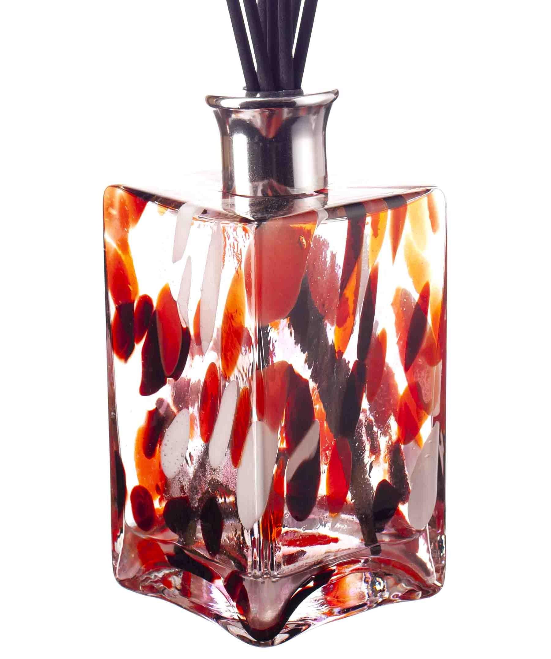 Mouth Blown Glass Reed Diffuser, Rectangle Shape, Large, 16cm Height x 7.5cm Width Clear, Red, Black & White