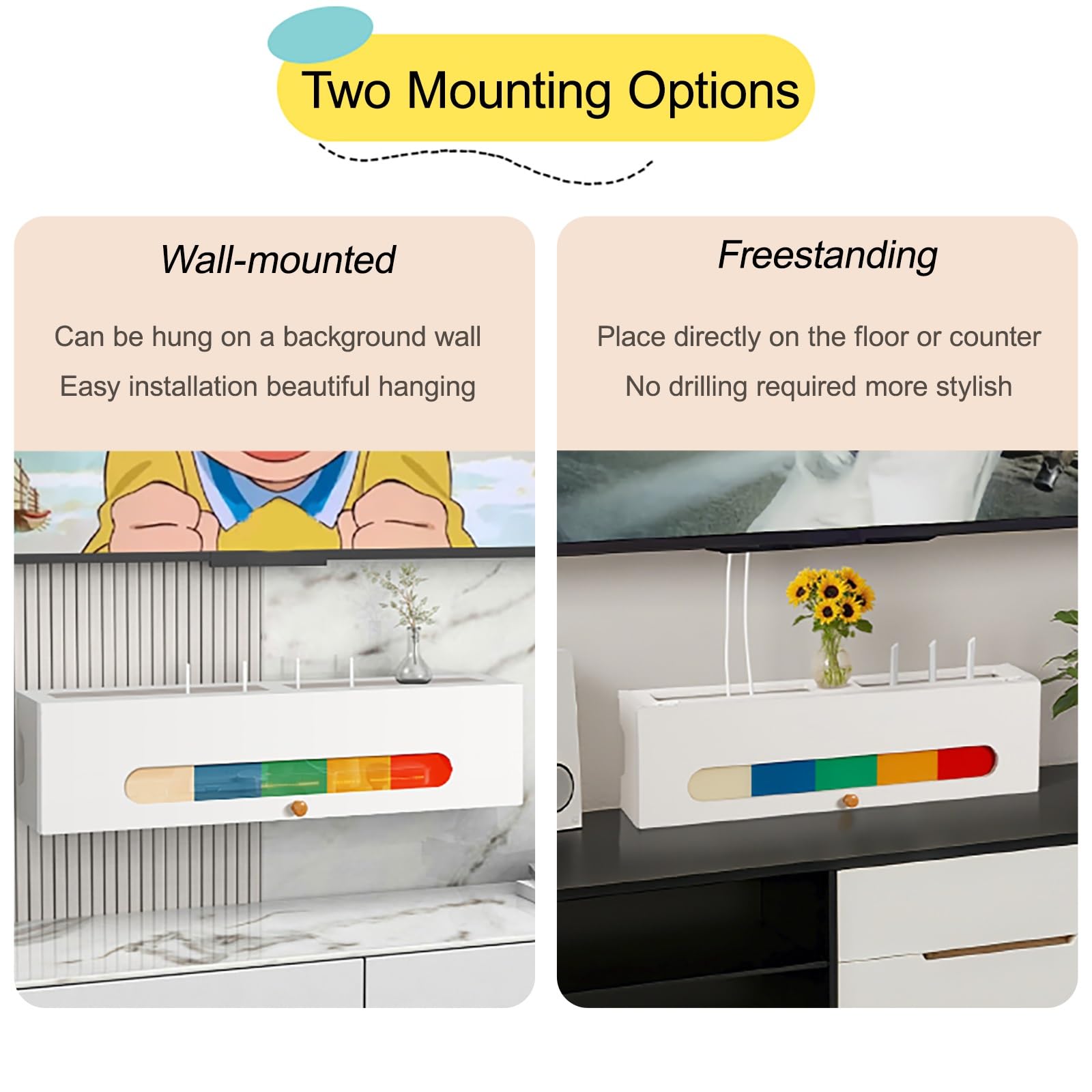 Support mural pour routeur WiFi avec multiprise et organiseur de câbles – Design robuste pour une forte capacité de charge, idéal pour une utilisation à la maison et au bureau