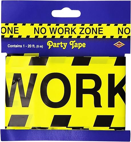 Accesorios para fiestas. Cinta para fiesta, con inscripción "No Work Zone"., Amarillo/Negro