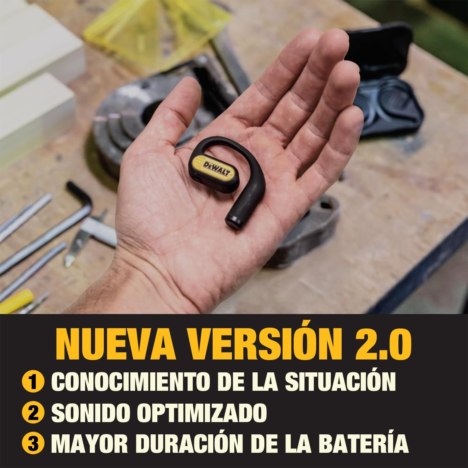 DEWALT Heavy Duty Open Ear Headphones Bluetooth 5.3, Auriculares Open Ear Inalámbricos IP55, 44H Autonomía, True Wireless Air Conduction con Earhooks para Trabajo, Deporte y Obra