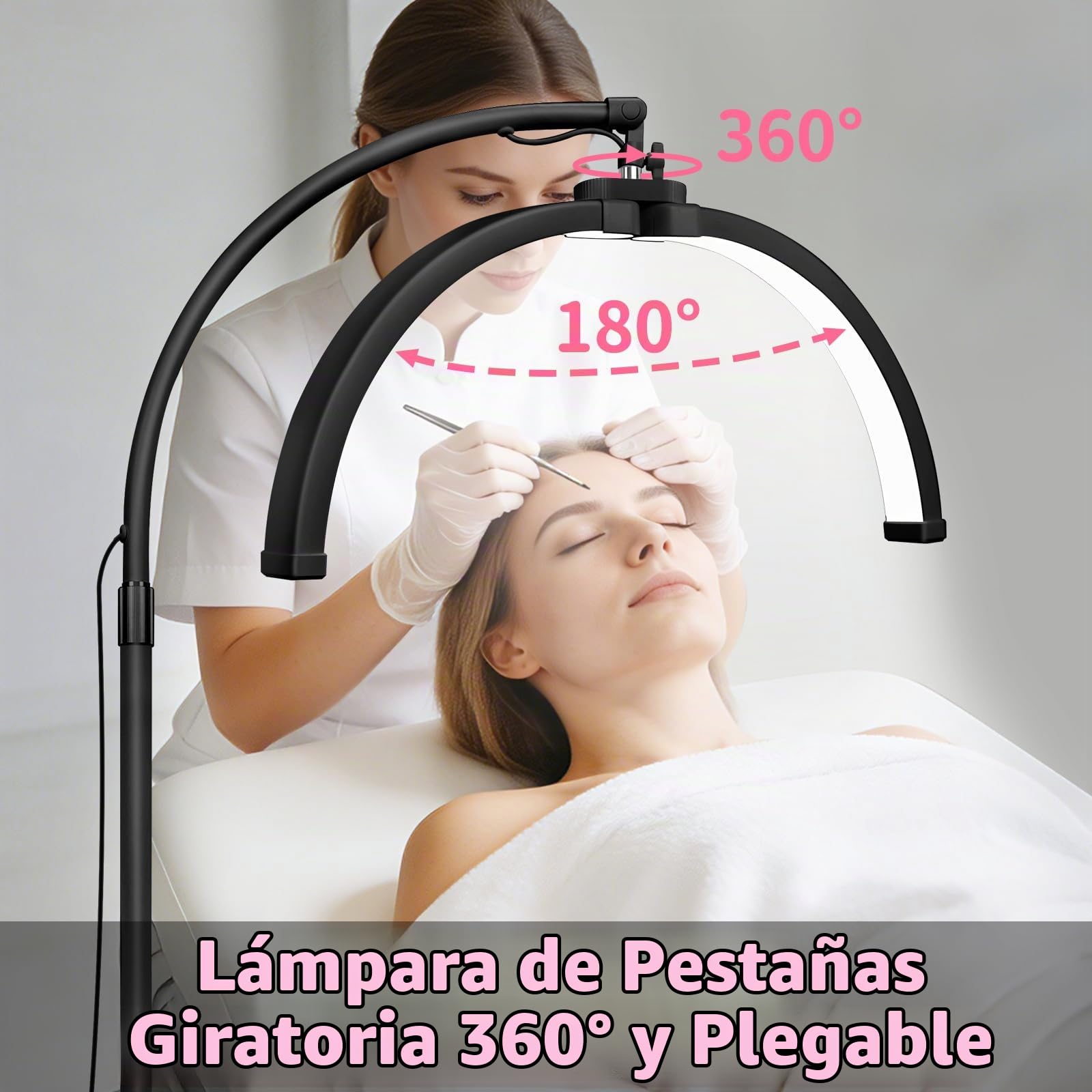 CGBE Lámpara LED de Pie para Pestañas Plegable Media Luna Sin Sombras