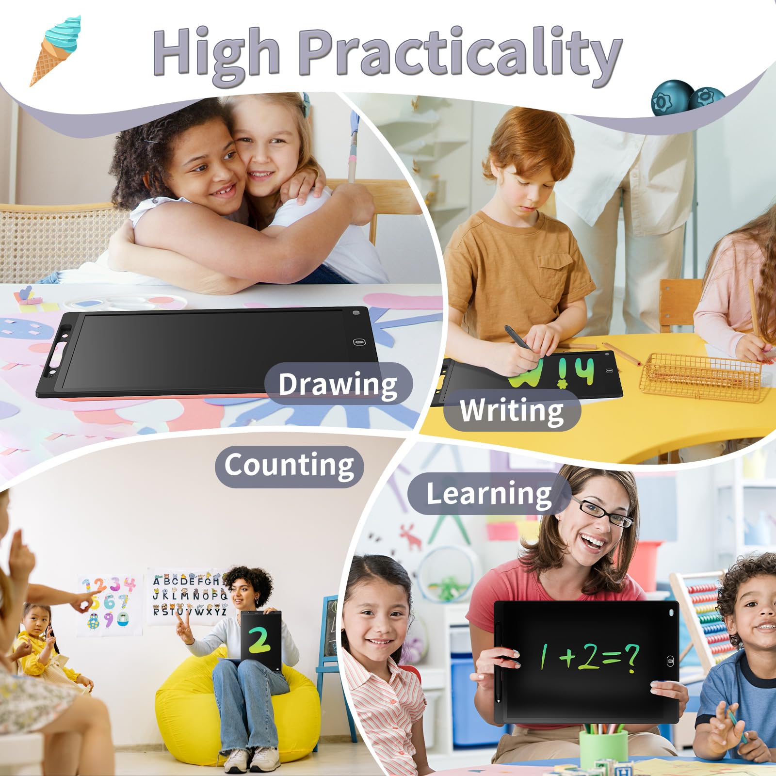 Genialba Tavoletta Grafica LCD Scrittura Colorato 8,5 Pollici, Lavagna da Disegno Cancellabile Portatile, Regalo Bambini, Tavoletta Grafica per Giochi Bambini 2 3 4 5 6 7 Anni Ragazze (Nero)