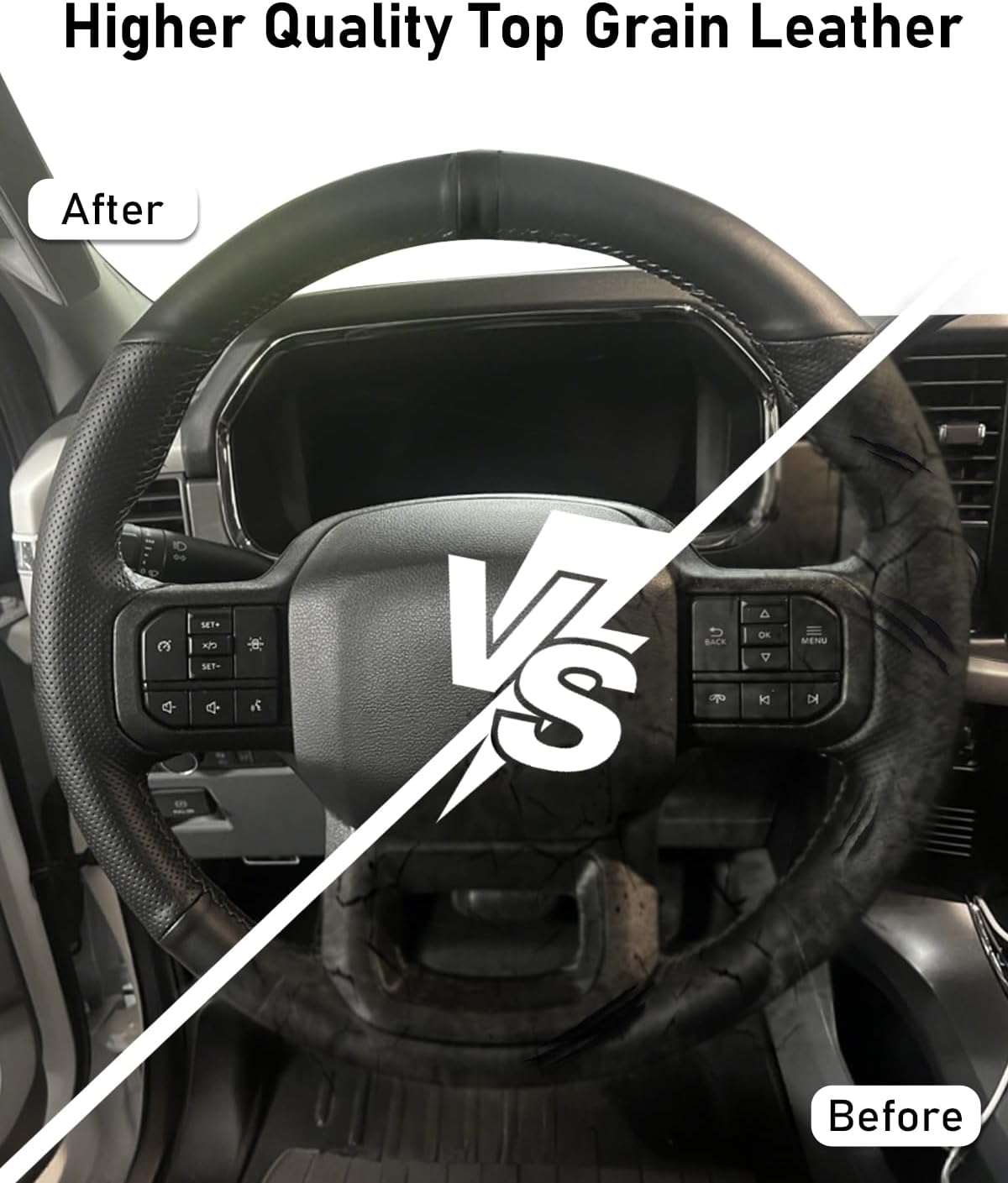 Belinous Leather Steering Wheel Cover, Hand-Stitch on Wrap, Steering Wrap Compatible with Ford 2021 2022 F-150 F150 XL/XLT (Black)