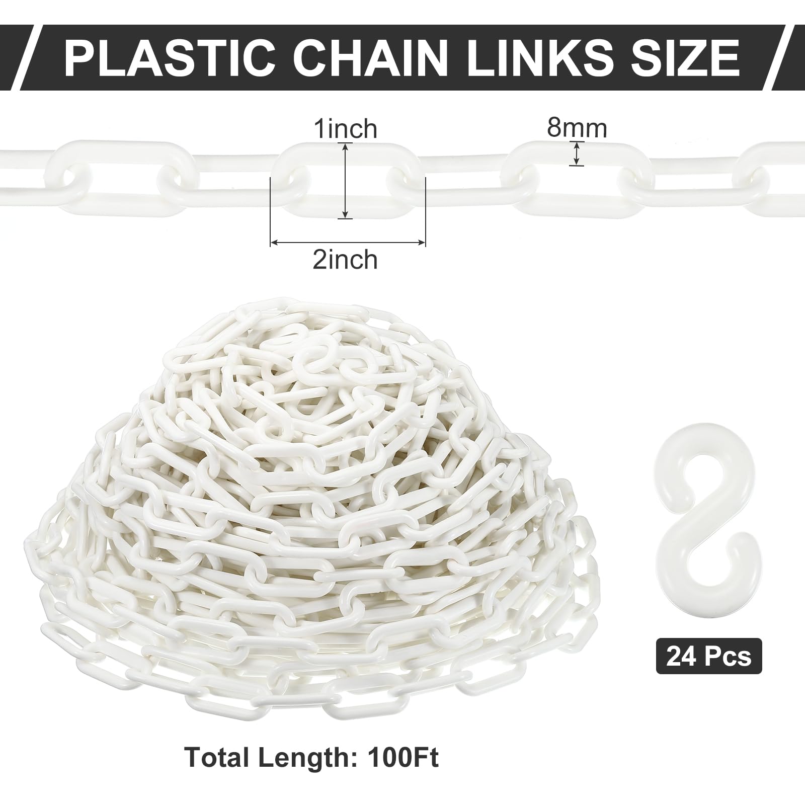 PATIKIL 100 Pieds Chaînes en Plastique de Chaîne de Sécurité de 2 Pouces