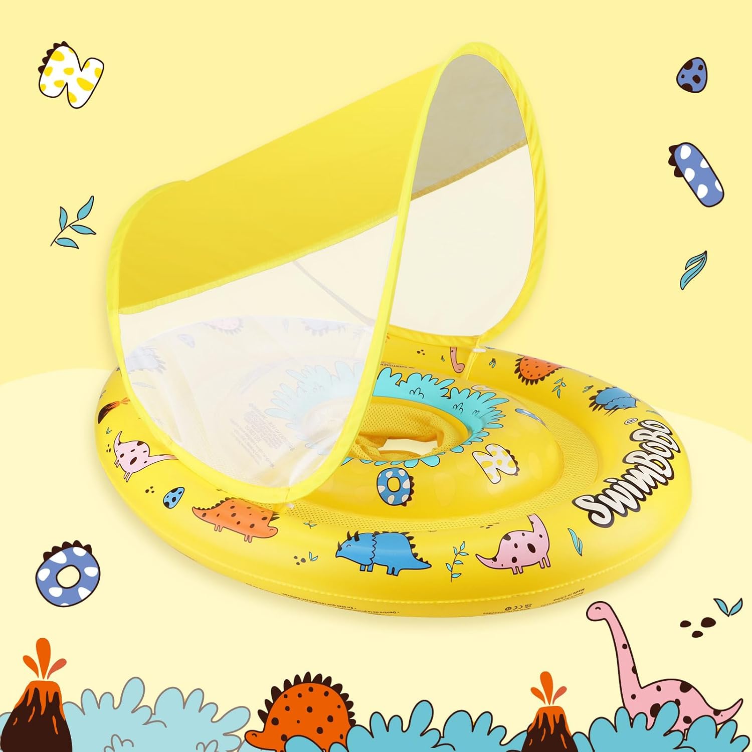 Swimbobo Baby Pool Float Ring with Adjustable Sun Canopy and Safety Seat Pool Toy for Age of 6-36 Months