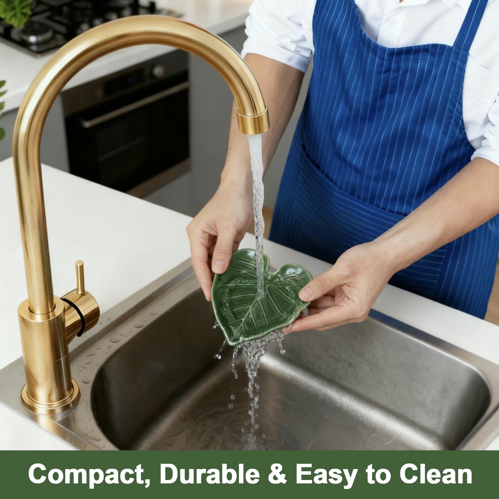 Cute Leaf Ceramic Spoon Rest, Keeps Counters Clean, for Stove Top and Kitchen Counter, Decorative Green Spoon Holder, Kitchen Decor Gift