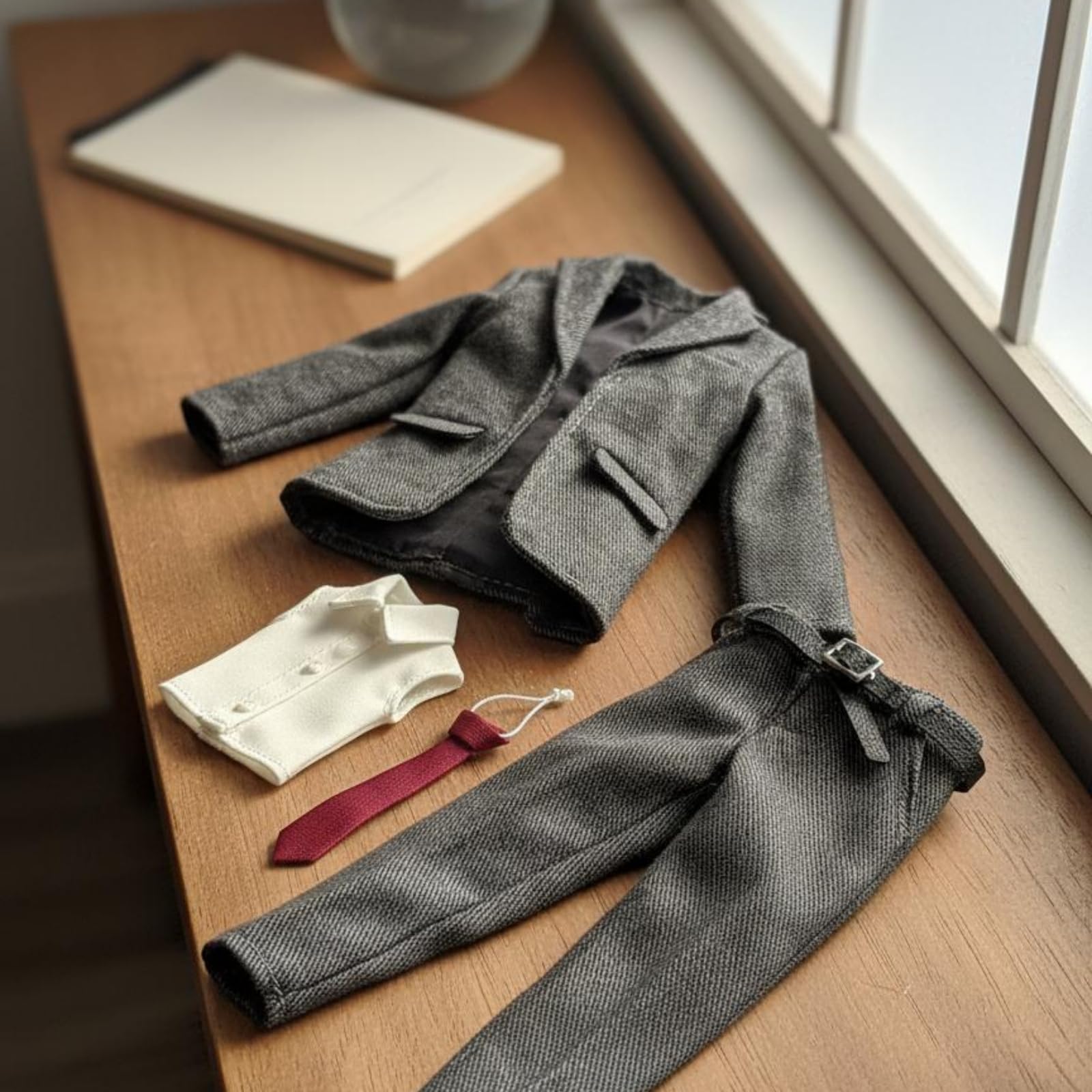Traje Formal para Muñeco Articulado Ropa de Figura 1/12 con Chaqueta Pantalón Camisa y de Tela Cosida con Solapas y Cinturón Adecuado para Fotografía