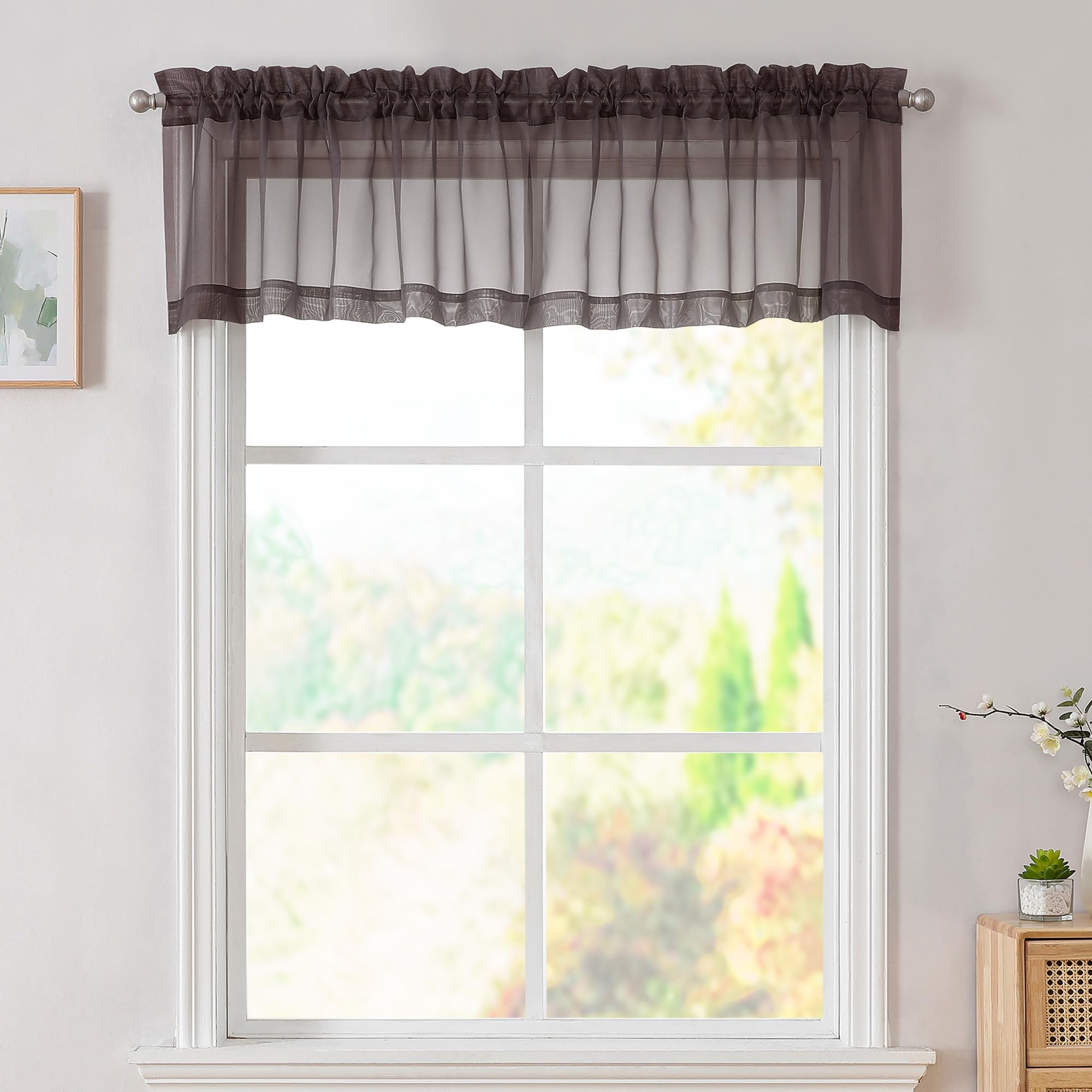 Simplebrand Chocolate Sheer Valances for Window 14 inch, 2 Panels