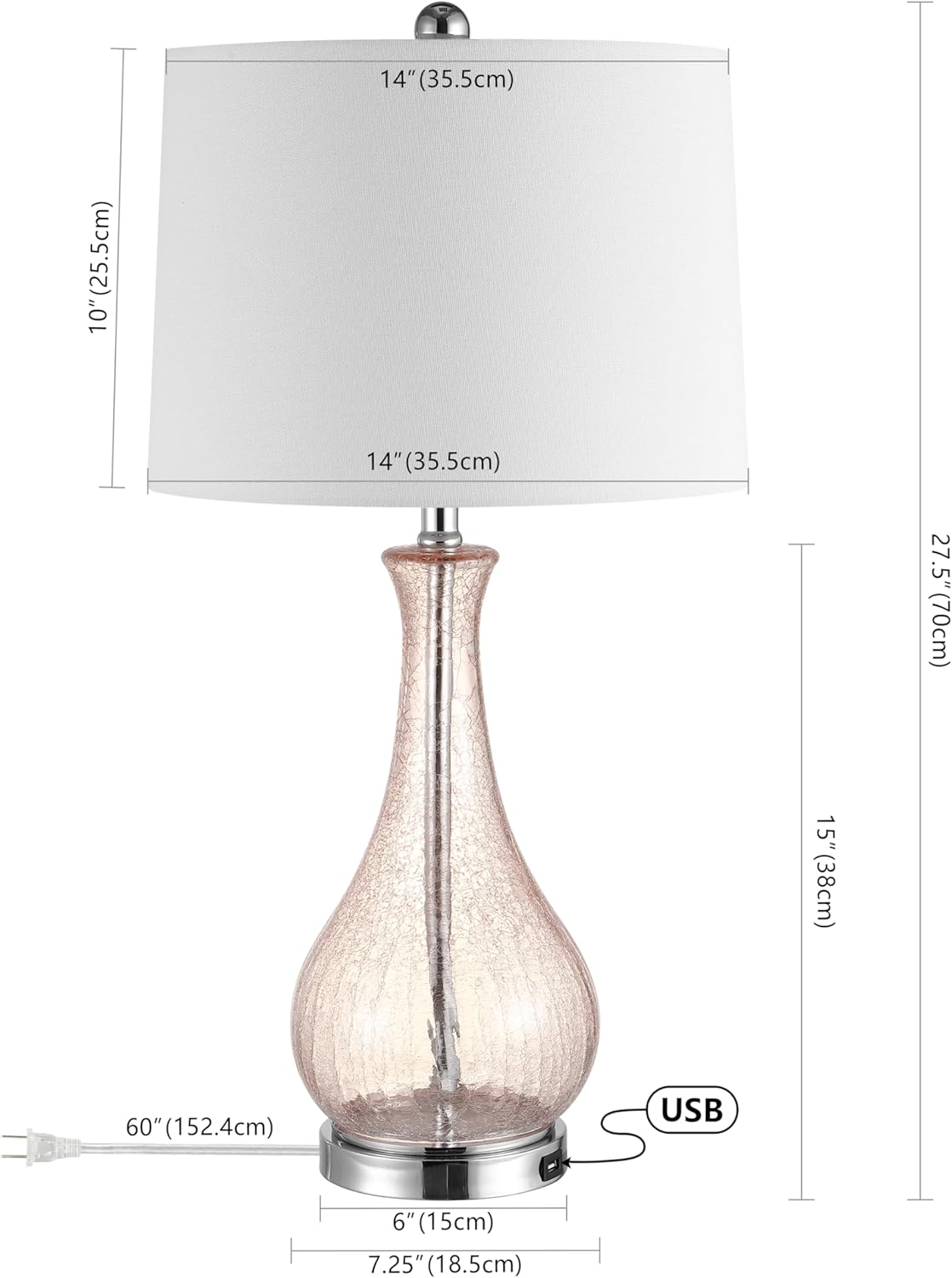 SAFAVIEH Lighting Collection – Finnley Modern Light Blush Crackle Glass 28-Inch Table Lamp, LED Bulb Included, Bedroom Living Room Home Office Nightstand Desk (TBL4206C)