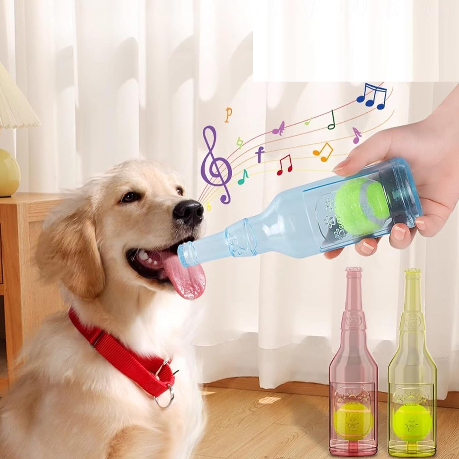 ペットボトルインタラクティブおもちゃ、テニスボール付きインタラクティブ犬用噛むおもちゃ、犬用おもちゃウォーターボトルクランチャー、中